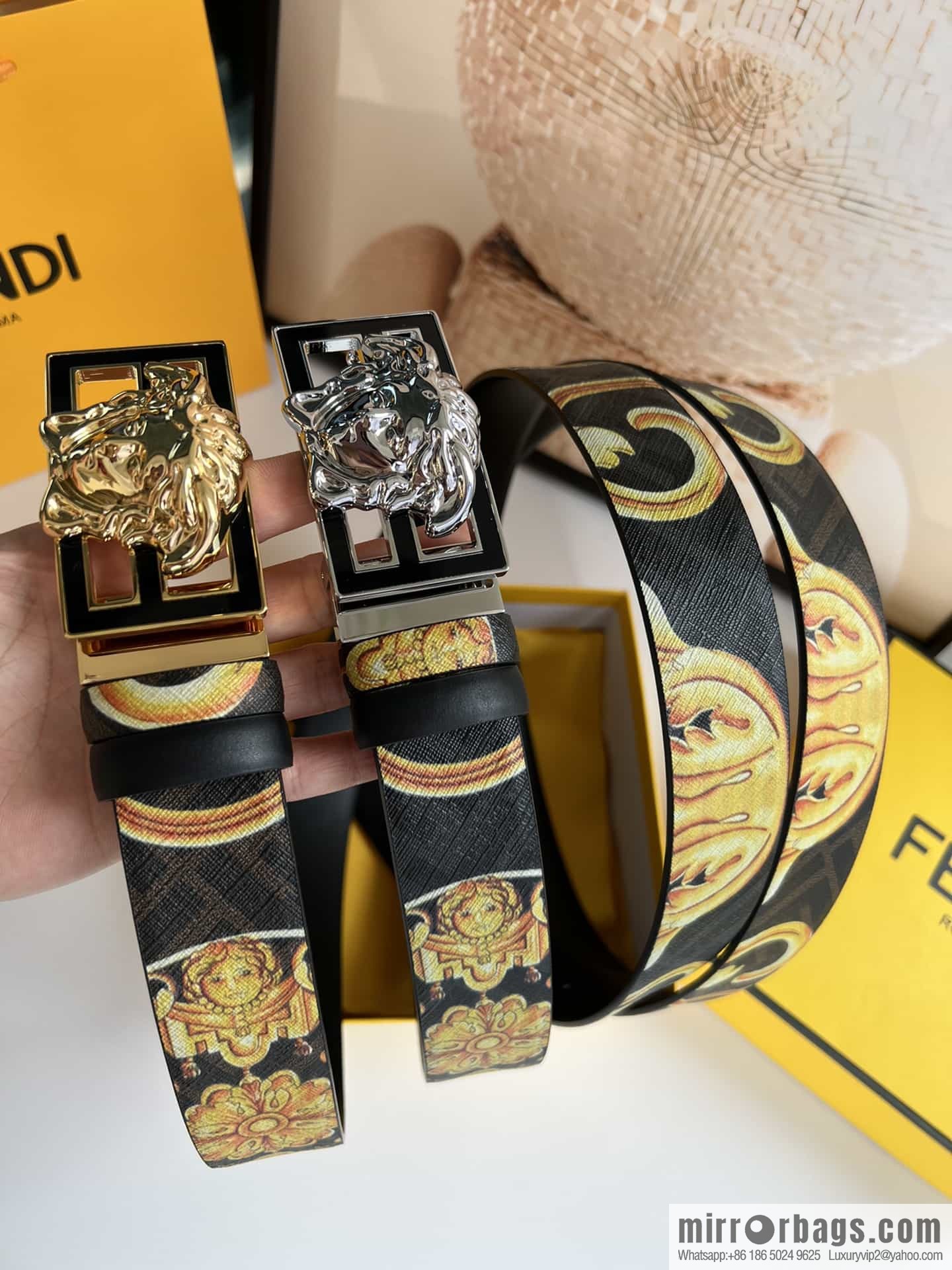 FEND Fendi, Metal Buckle Printed Fabric Cowhide Men's 4.0cm Belt