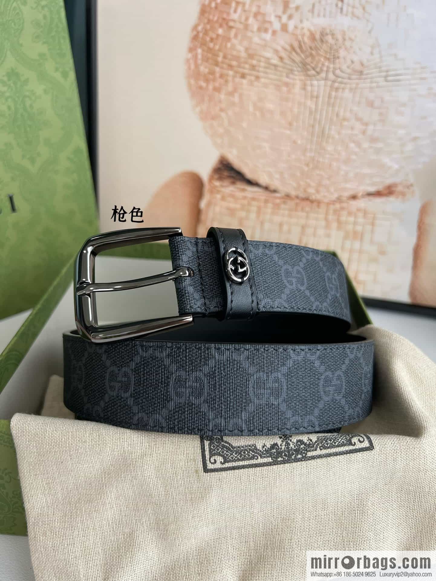 Gucci Gucci GG Supreme canvas GG monogram pattern men's classic belt 3.5cm.