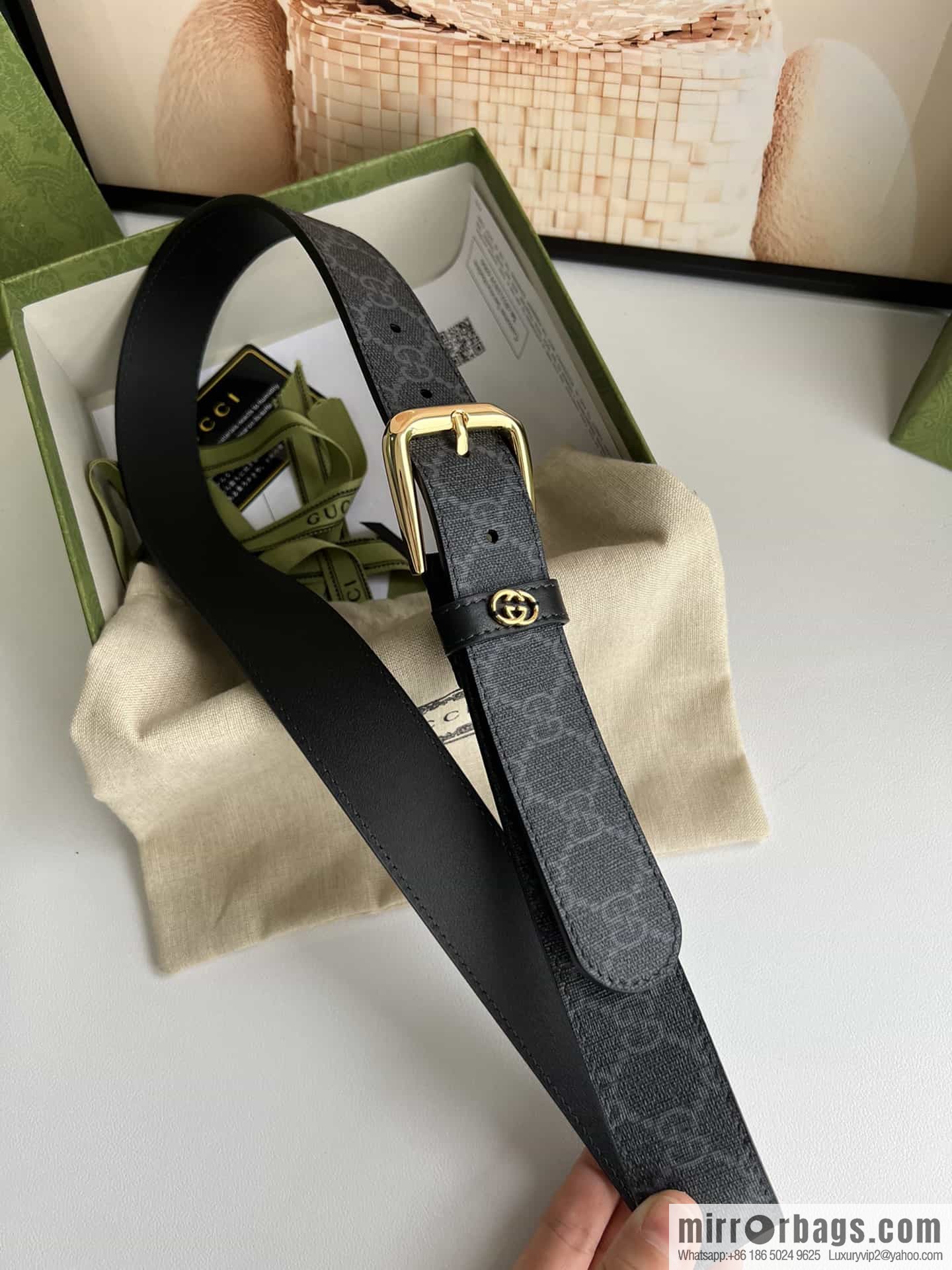 Gucci Gucci GG Supreme canvas GG monogram pattern men's classic belt 3.5cm.
