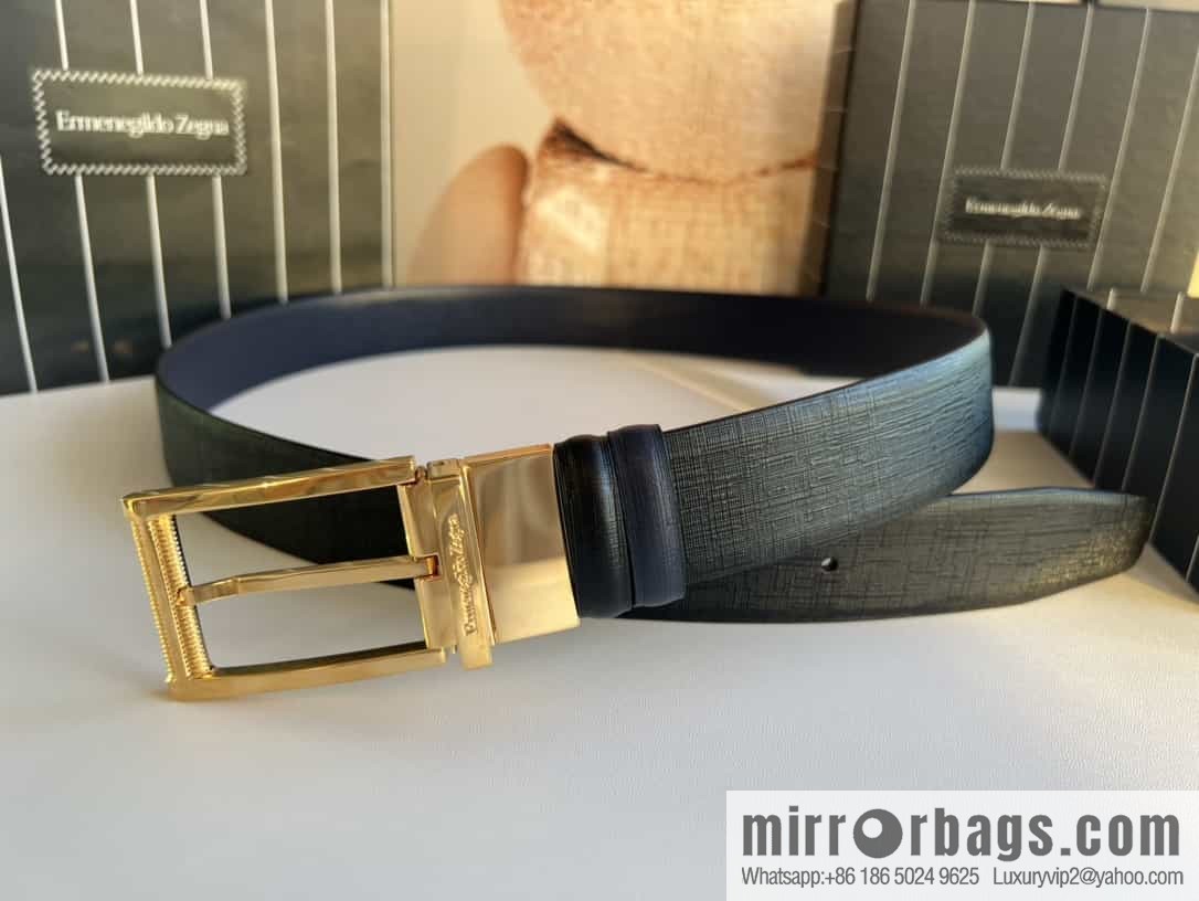 Z ZEGNA Zegna men's black/dark blue first layer cowhide leather plate buckle belt 3.5cm
