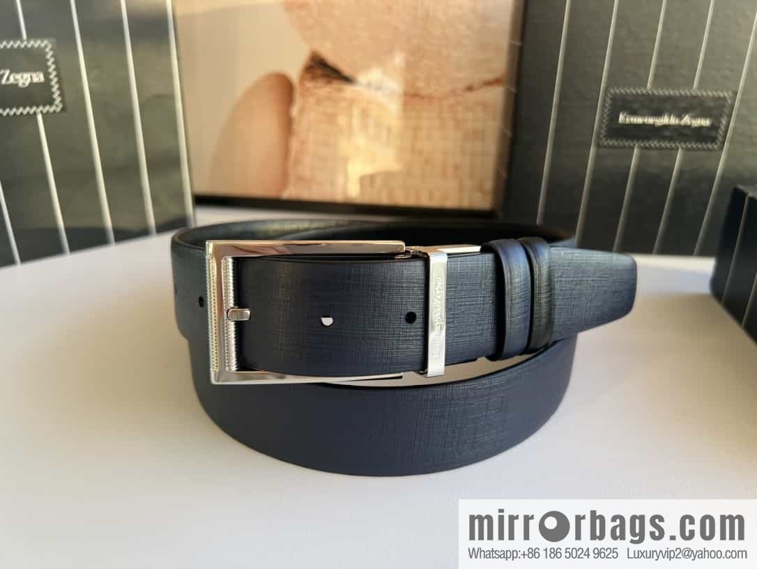 Z ZEGNA Zegna men's black/dark blue first layer cowhide leather plate buckle belt 3.5cm