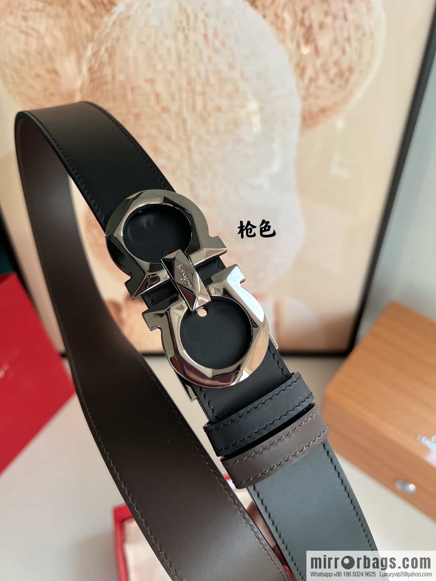 Salvatore Ferragamo Men's 3.5cm Delicate Double Circle Original Rhombus Buckle Belt