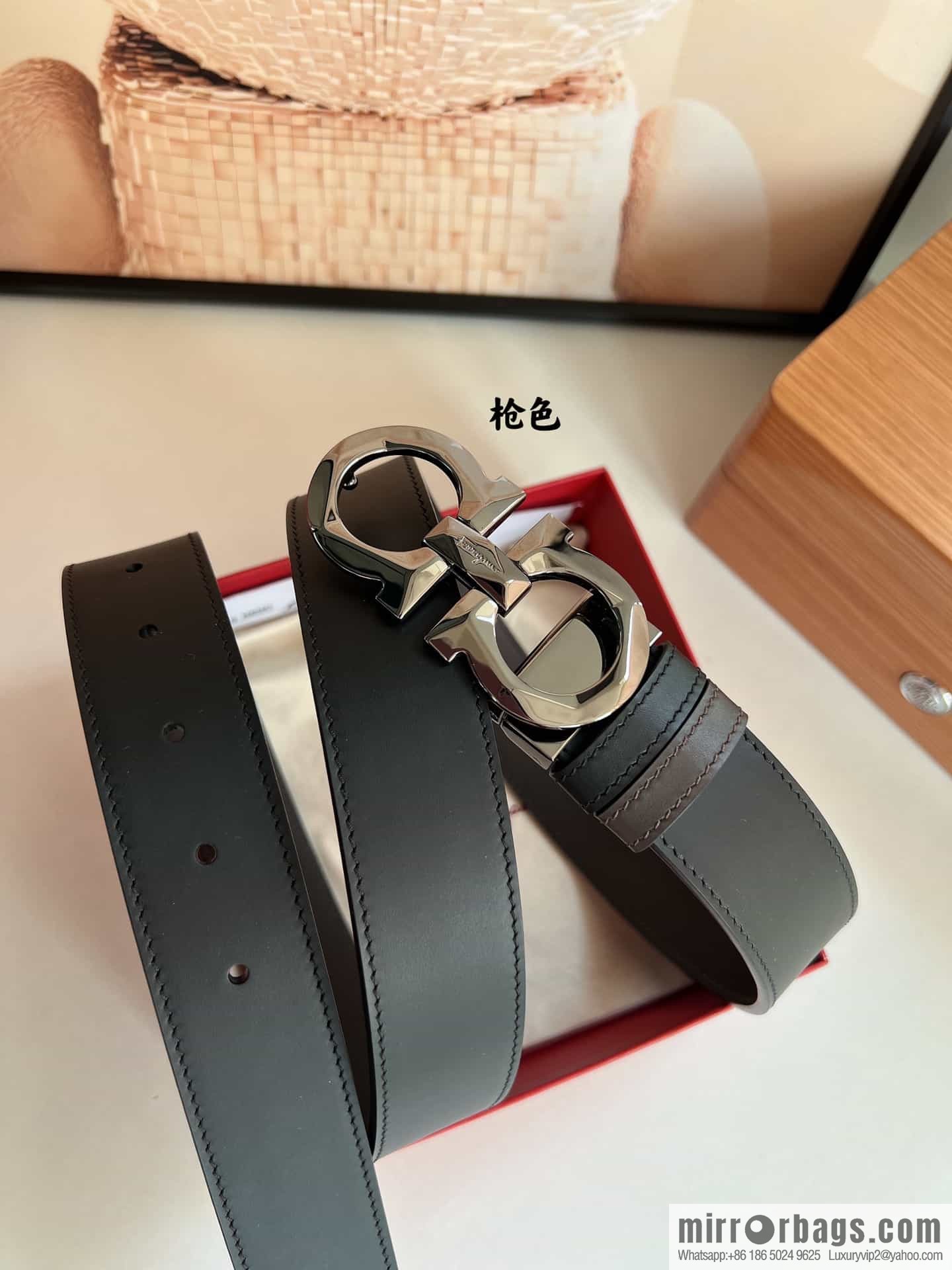 Salvatore Ferragamo Men's 3.5cm Delicate Double Circle Original Rhombus Buckle Belt