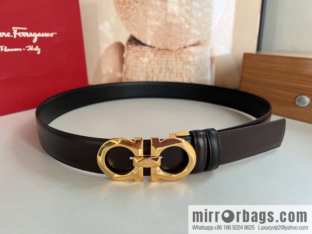 Salvatore Ferragamo Men's 3.5cm Delicate Double Circle Original Rhombus Buckle Belt