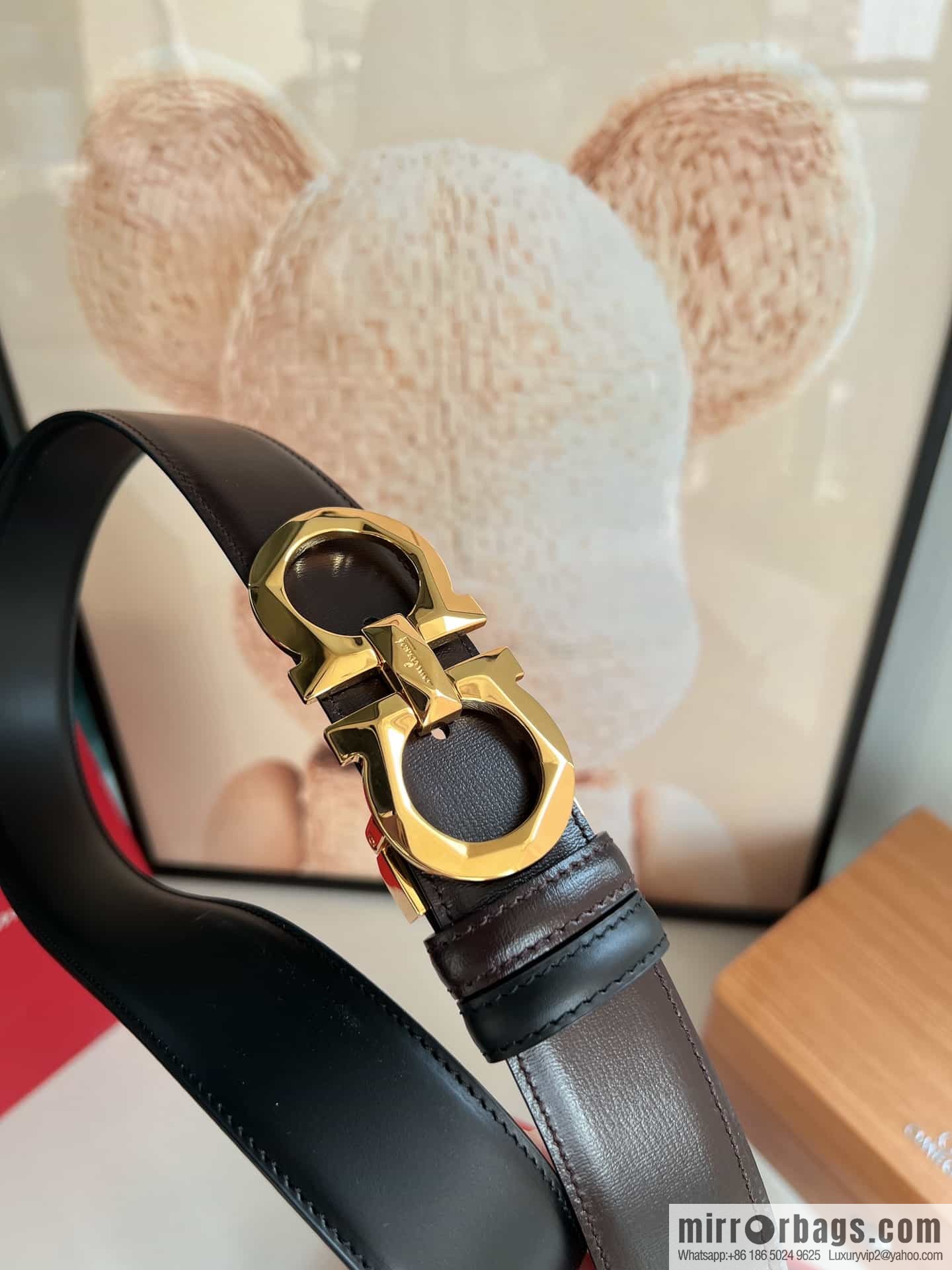 Salvatore Ferragamo Men's 3.5cm Delicate Double Circle Original Rhombus Buckle Belt