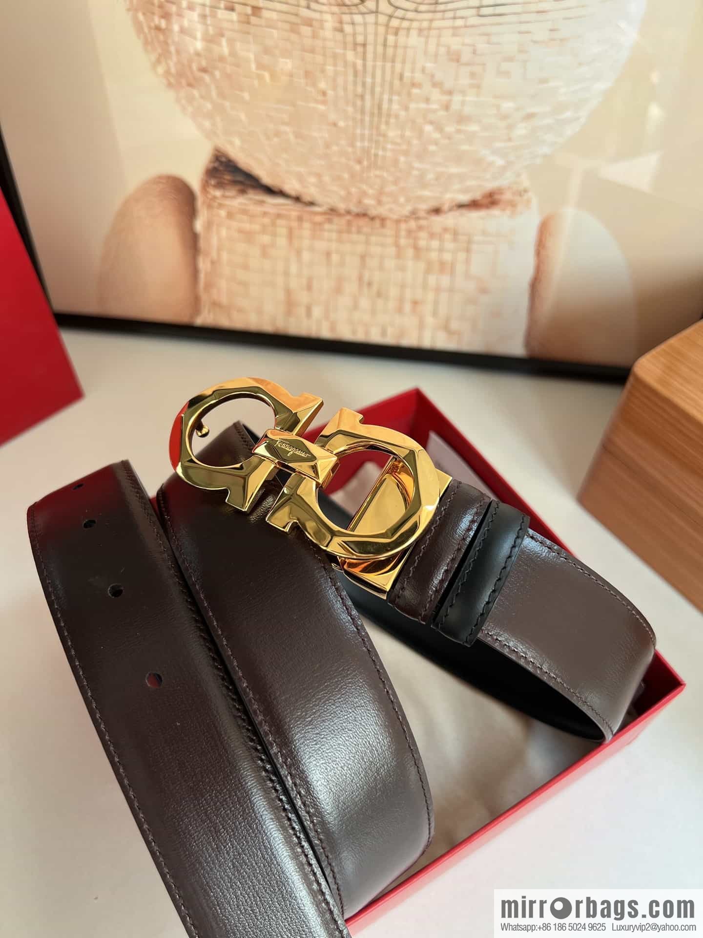 Salvatore Ferragamo Men's 3.5cm Delicate Double Circle Original Rhombus Buckle Belt