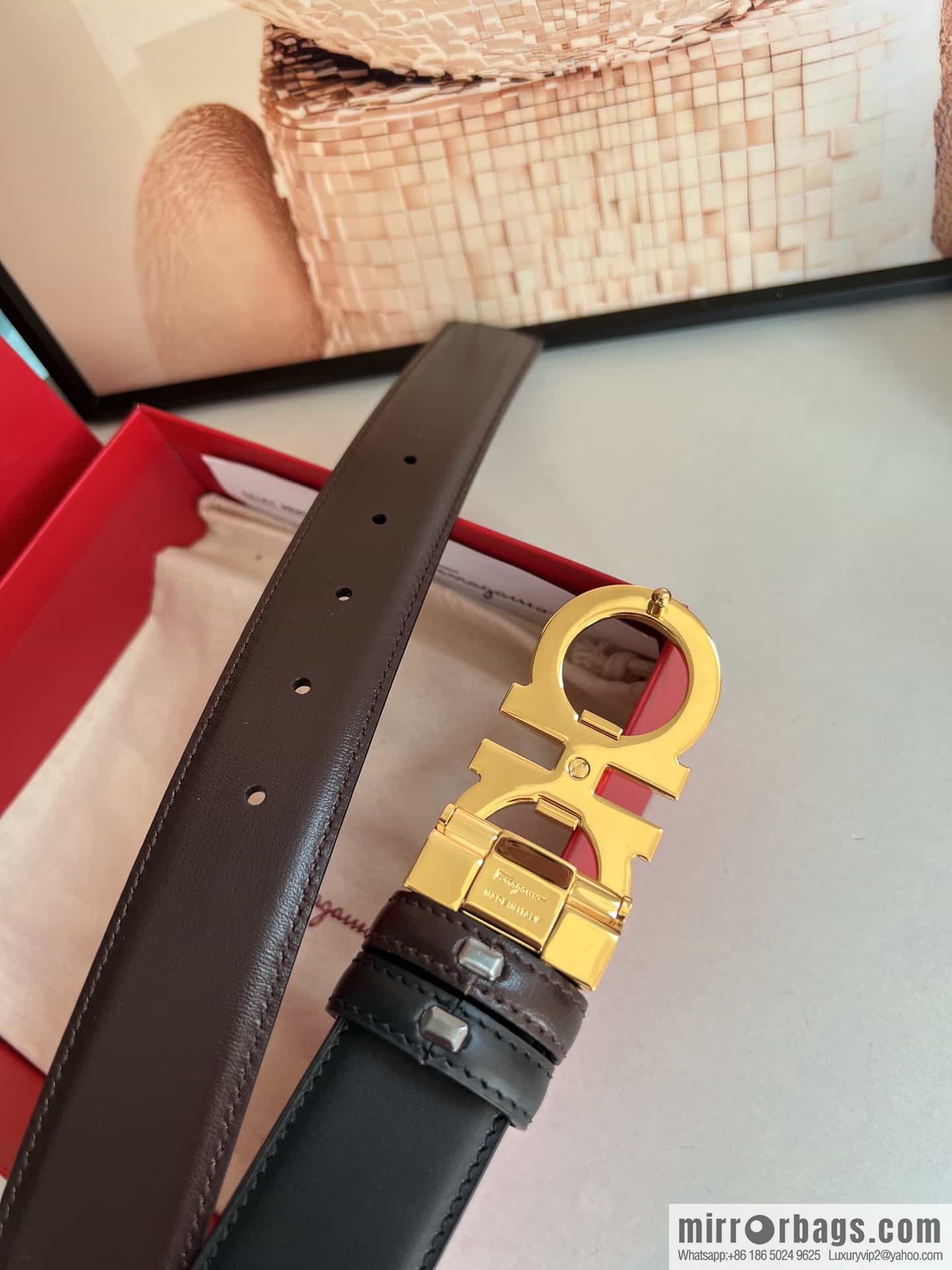 Salvatore Ferragamo Men's 3.5cm Delicate Double Circle Original Rhombus Buckle Belt