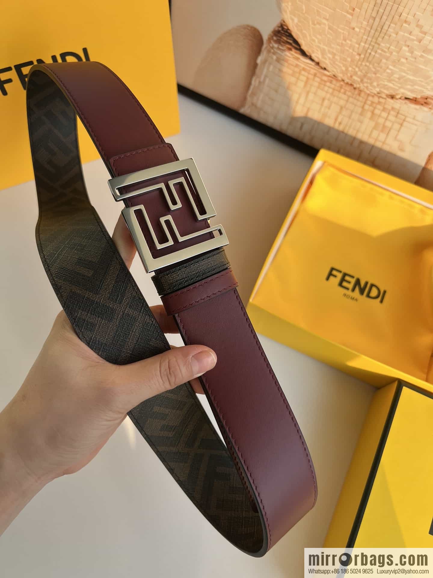 ENDI Fendi, canvas FF logo inner first layer cowhide belt