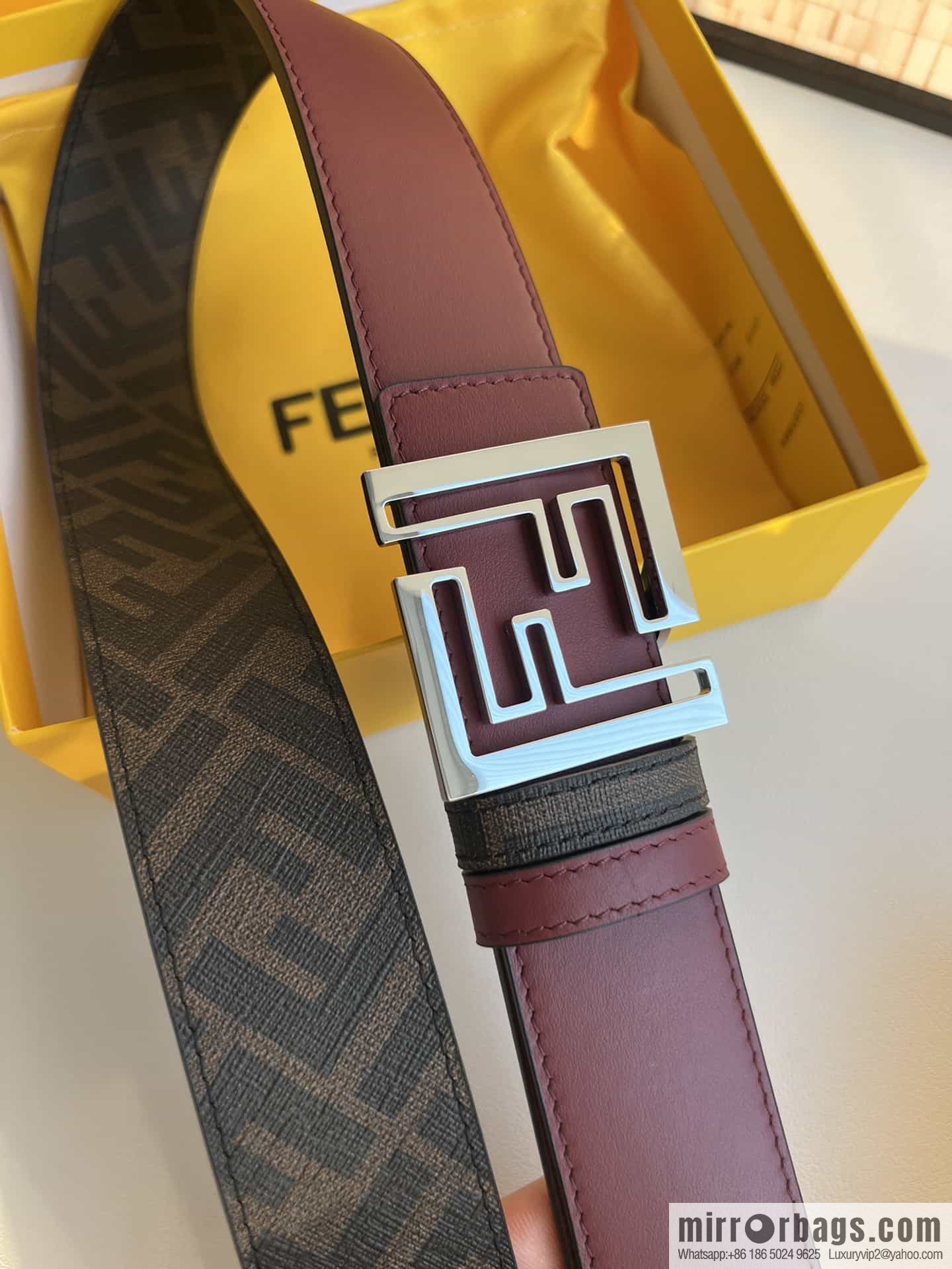 ENDI Fendi, canvas FF logo inner first layer cowhide belt