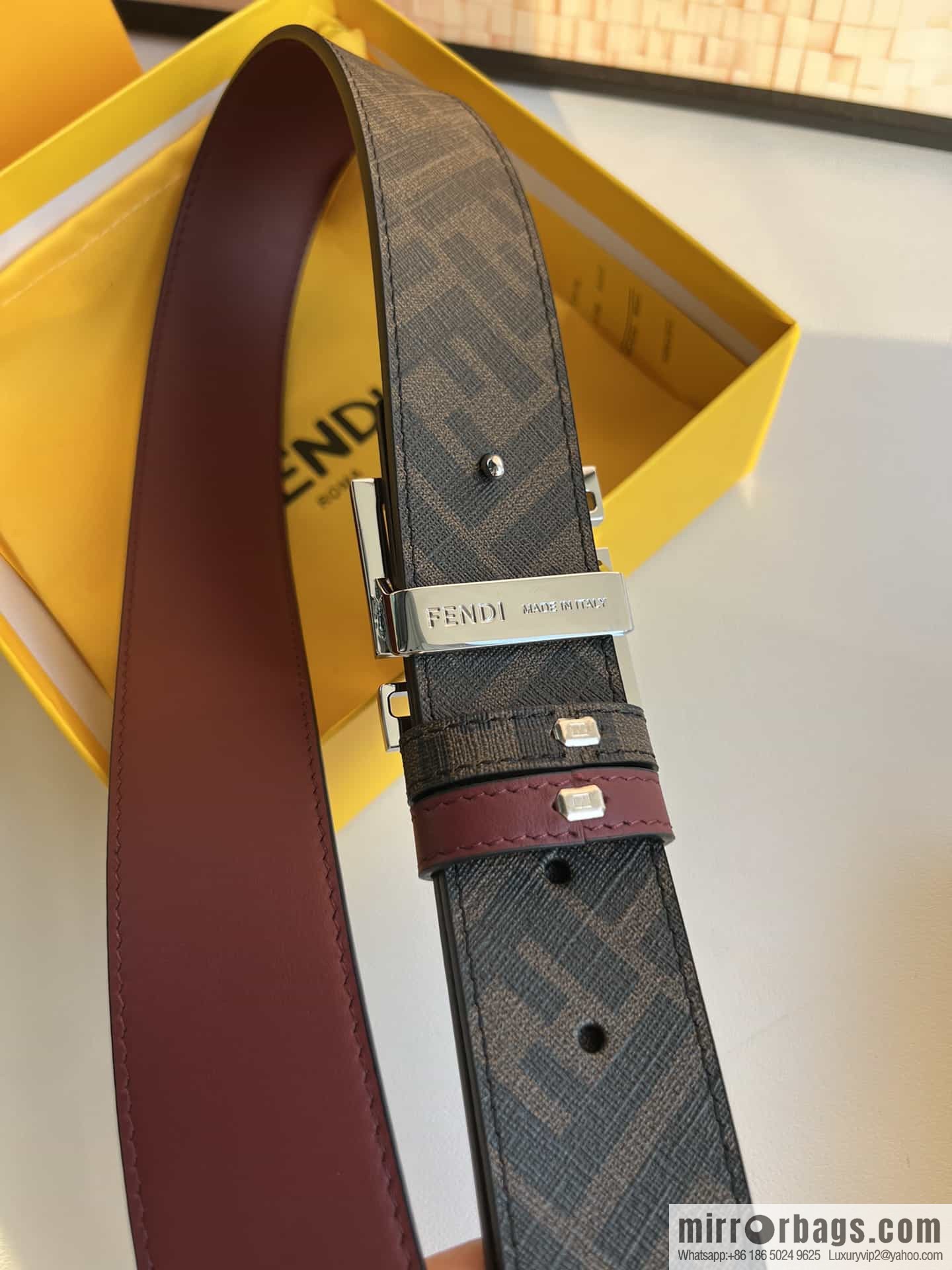 ENDI Fendi, canvas FF logo inner first layer cowhide belt