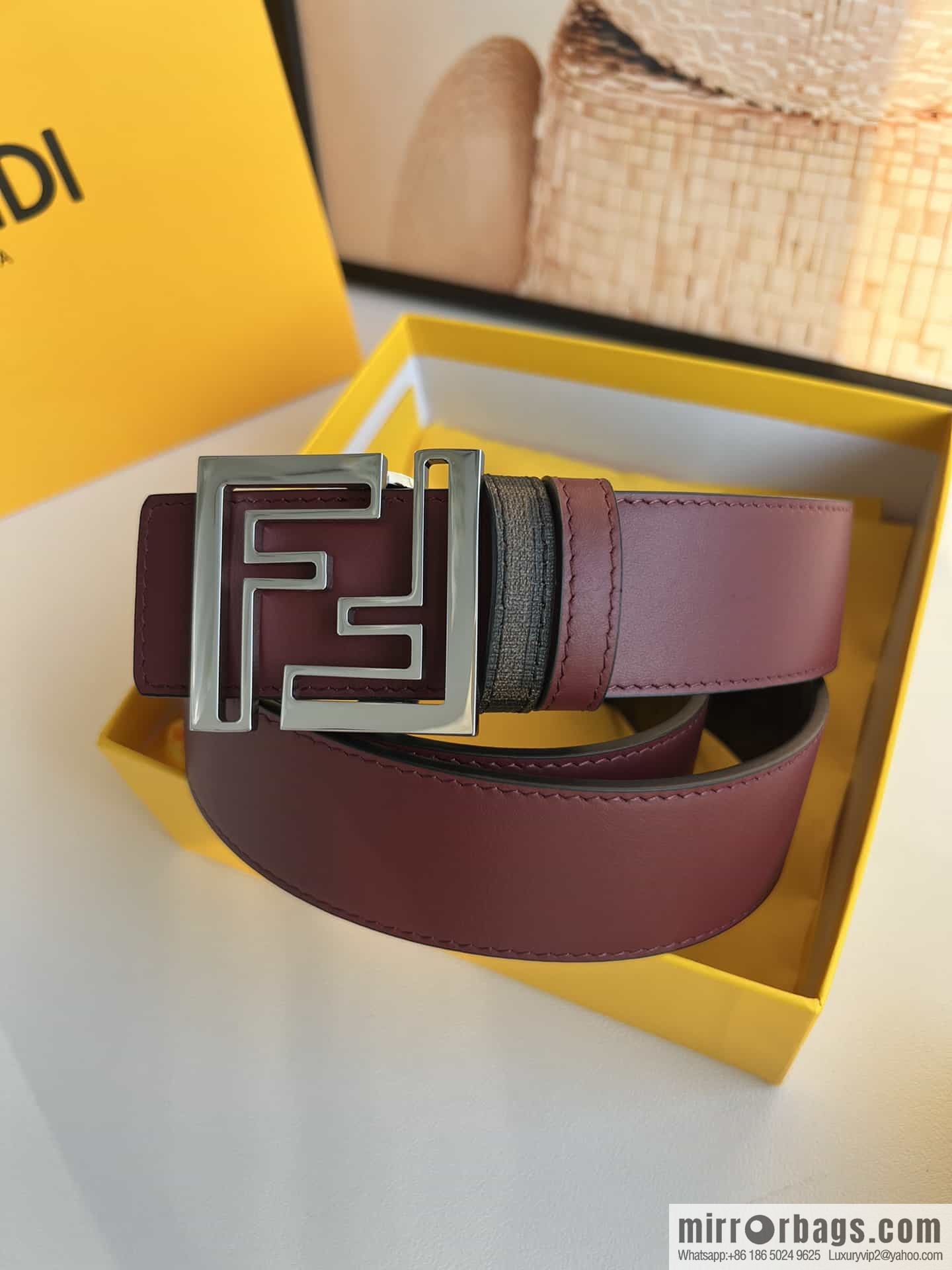 ENDI Fendi, canvas FF logo inner first layer cowhide belt