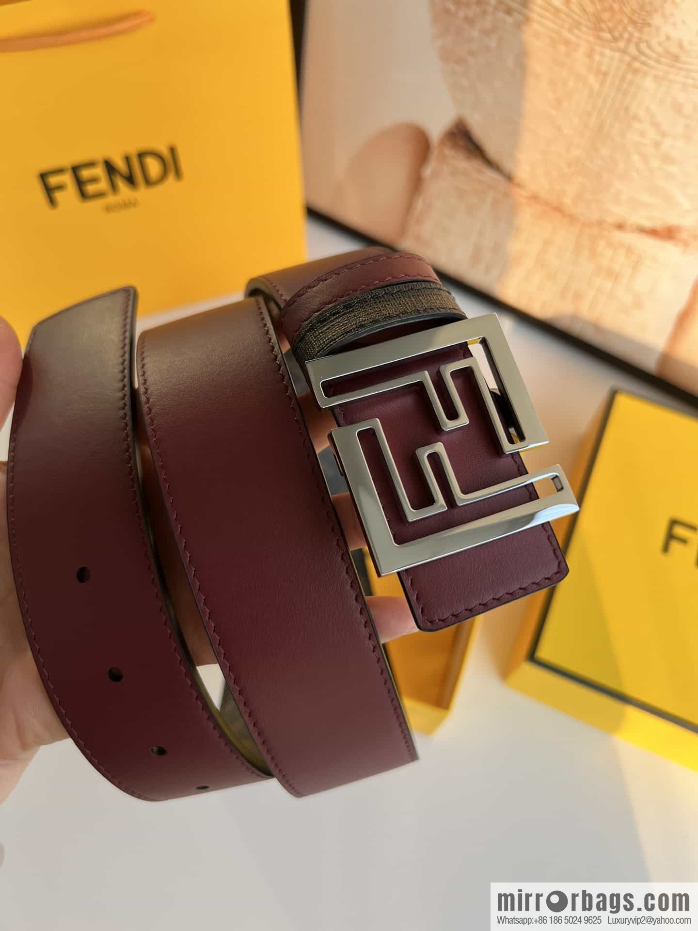 ENDI Fendi, canvas FF logo inner first layer cowhide belt