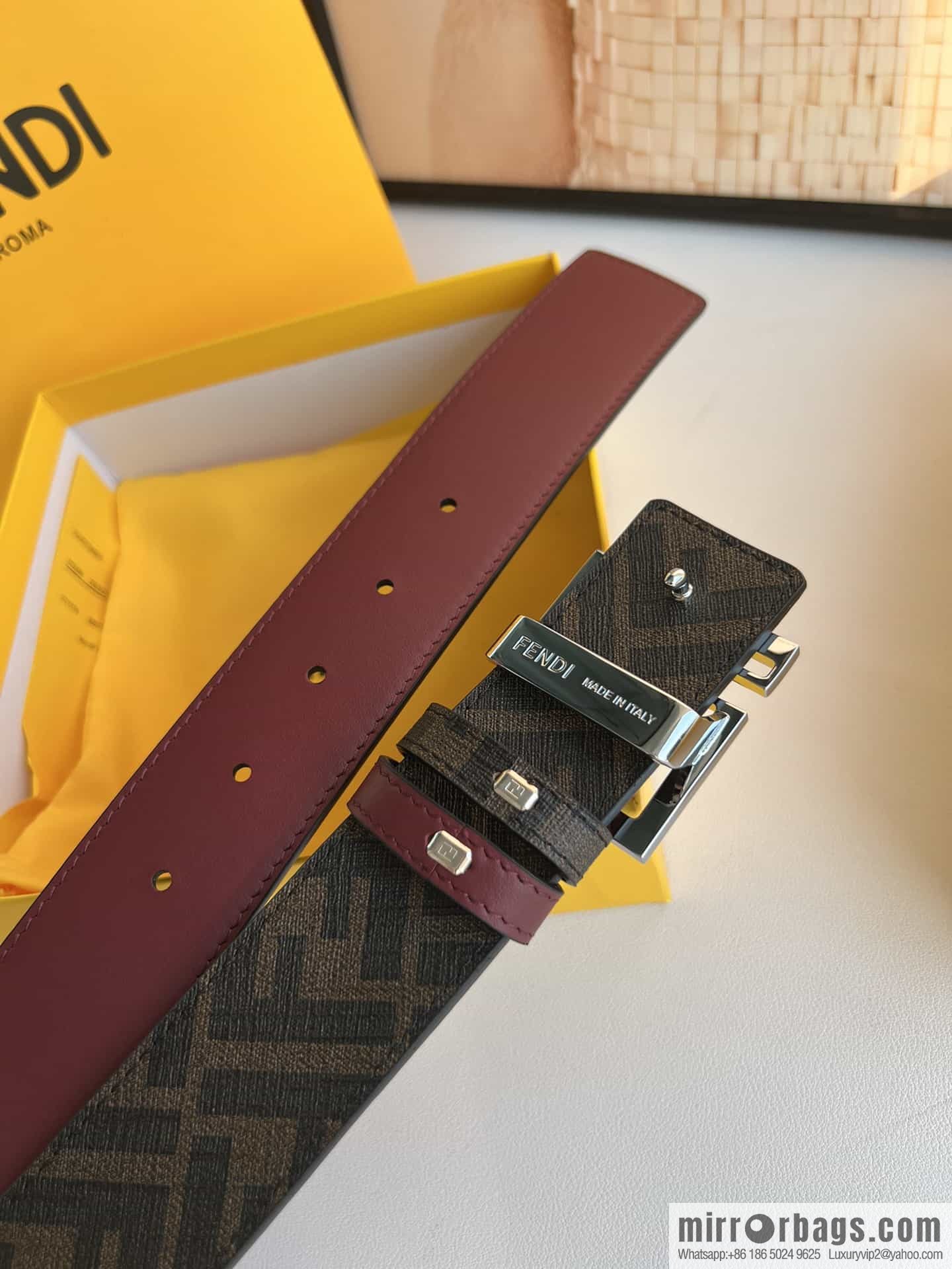 ENDI Fendi, canvas FF logo inner first layer cowhide belt