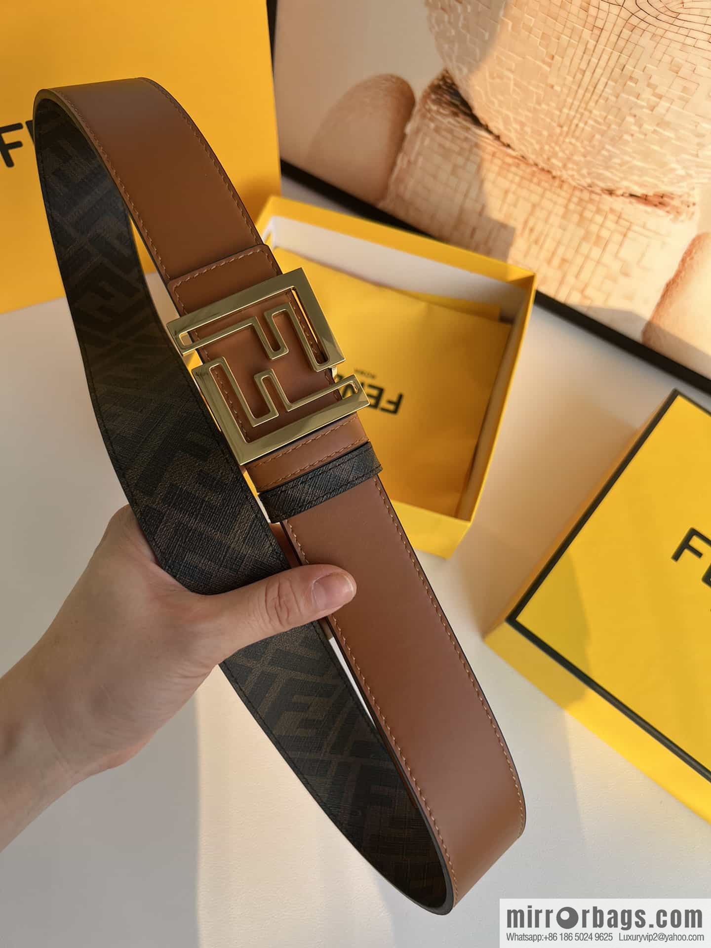 ENDI Fendi, canvas FF logo inner first layer cowhide belt