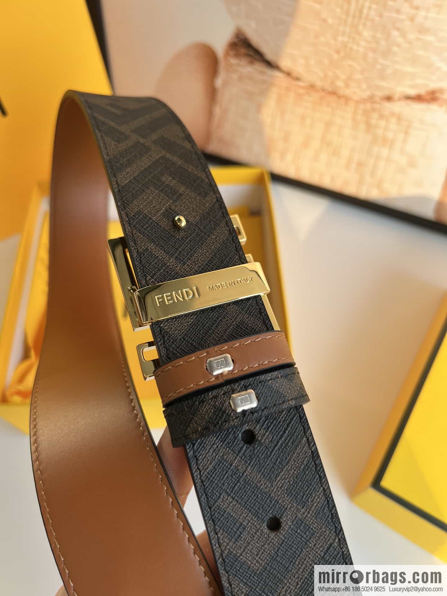 ENDI Fendi, canvas FF logo inner first layer cowhide belt