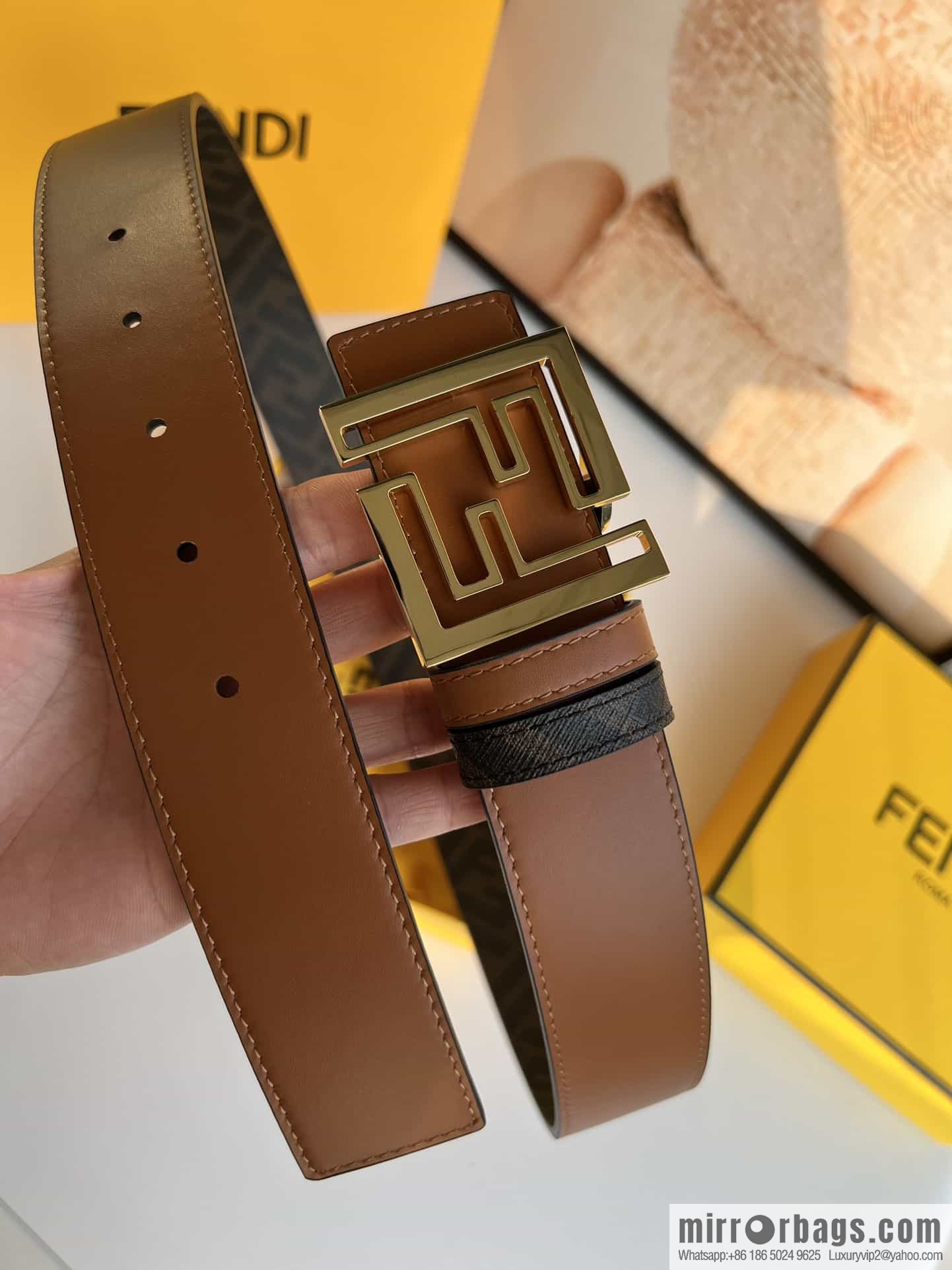 ENDI Fendi, canvas FF logo inner first layer cowhide belt