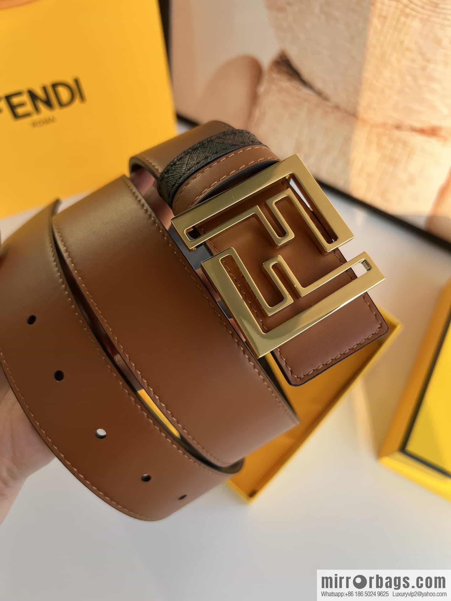 ENDI Fendi, canvas FF logo inner first layer cowhide belt