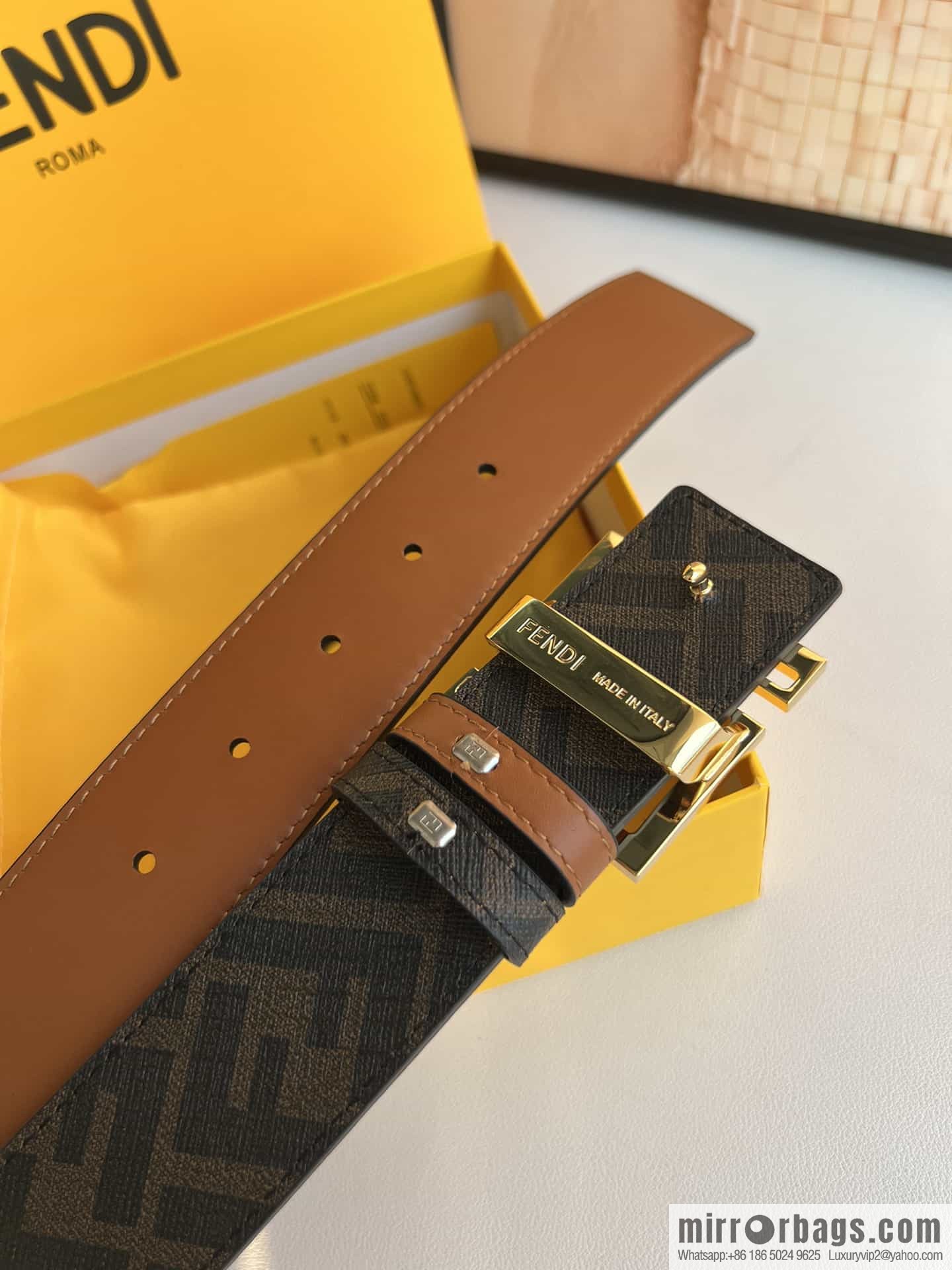 ENDI Fendi, canvas FF logo inner first layer cowhide belt