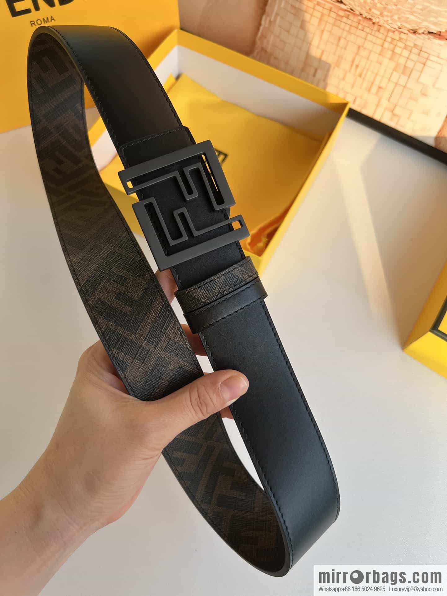 ENDI Fendi, canvas FF logo inner first layer cowhide belt