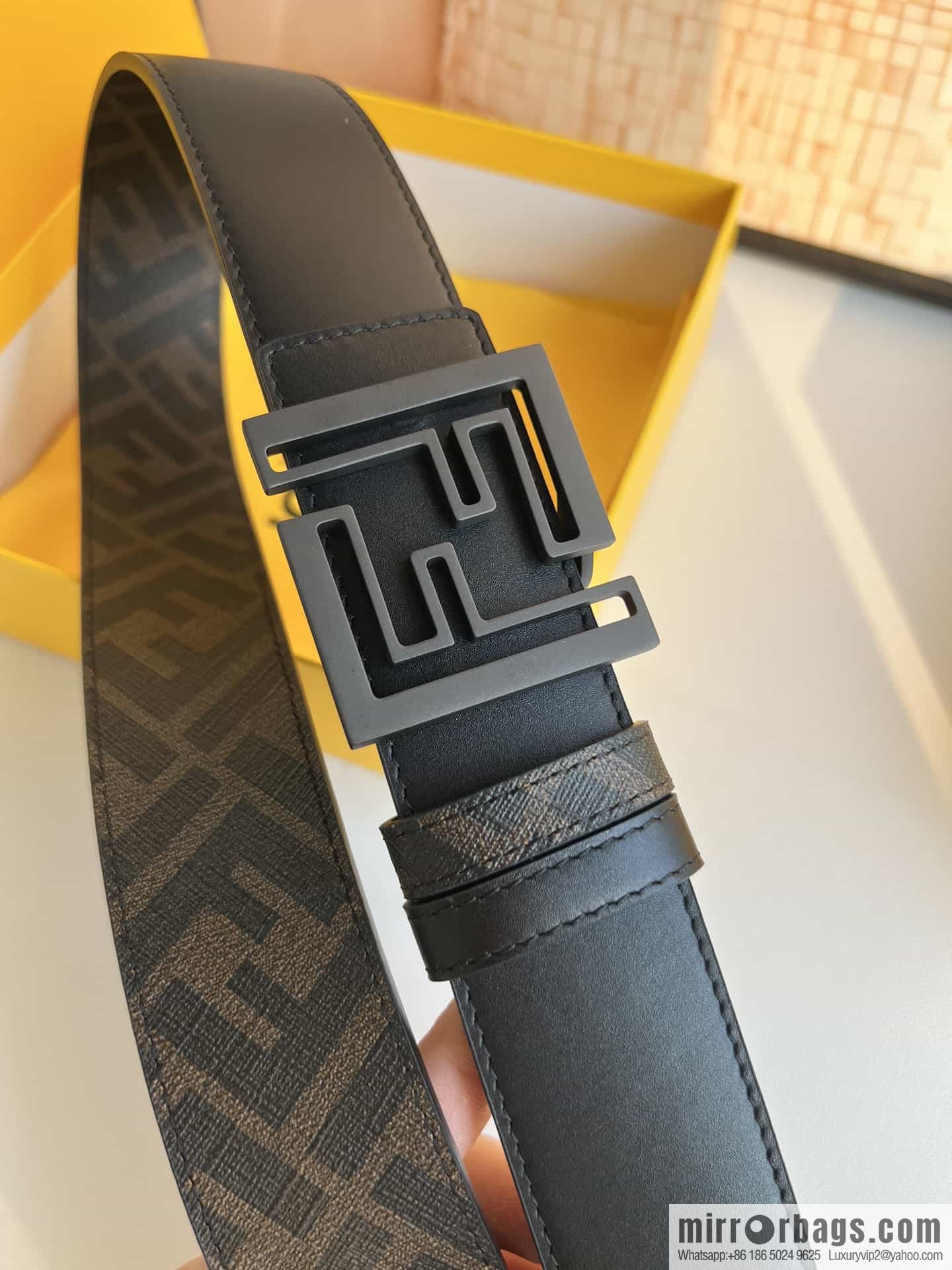 ENDI Fendi, canvas FF logo inner first layer cowhide belt