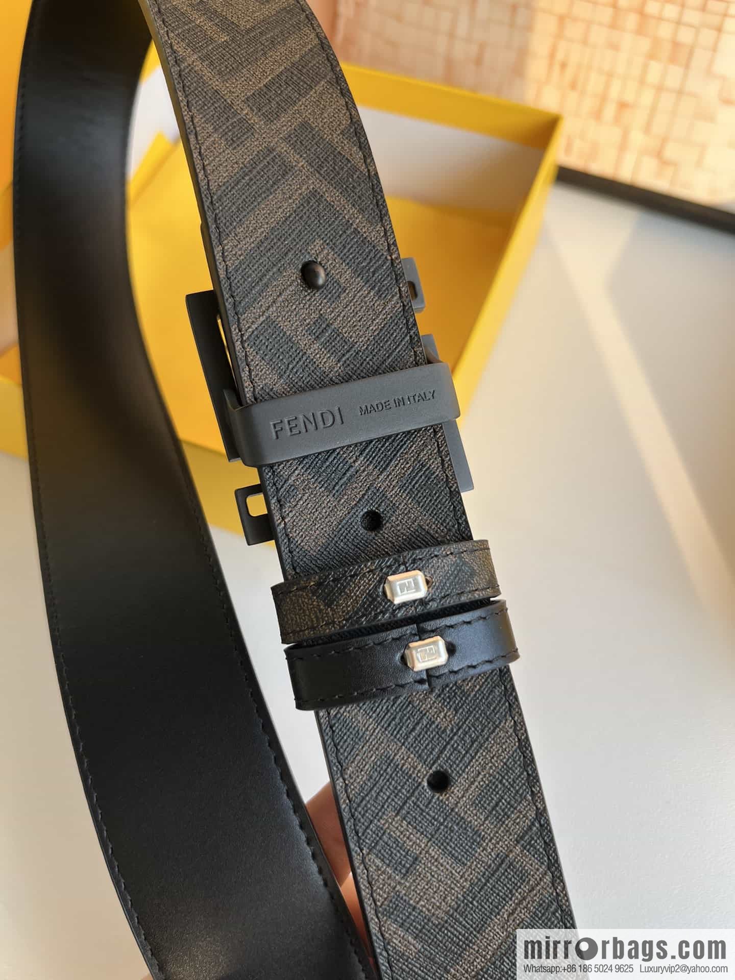 ENDI Fendi, canvas FF logo inner first layer cowhide belt