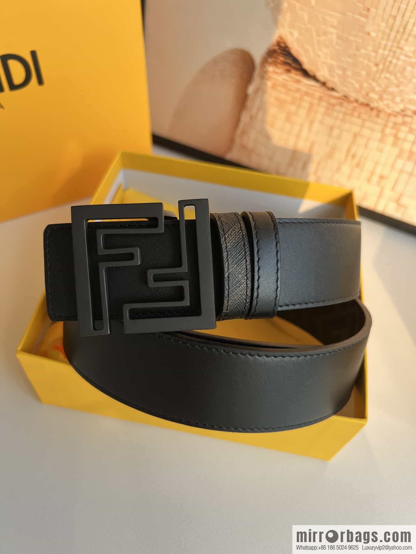 ENDI Fendi, canvas FF logo inner first layer cowhide belt