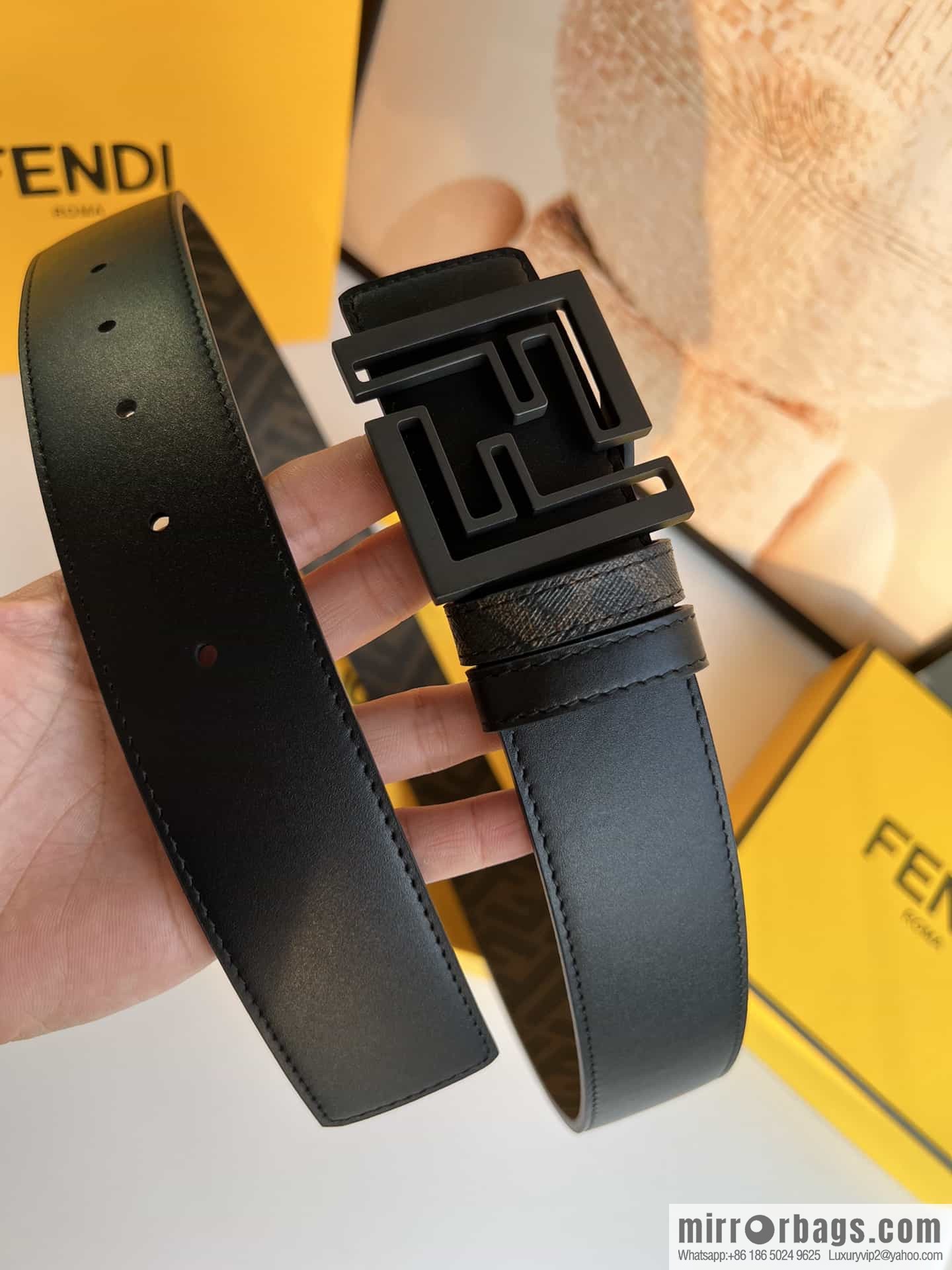 ENDI Fendi, canvas FF logo inner first layer cowhide belt