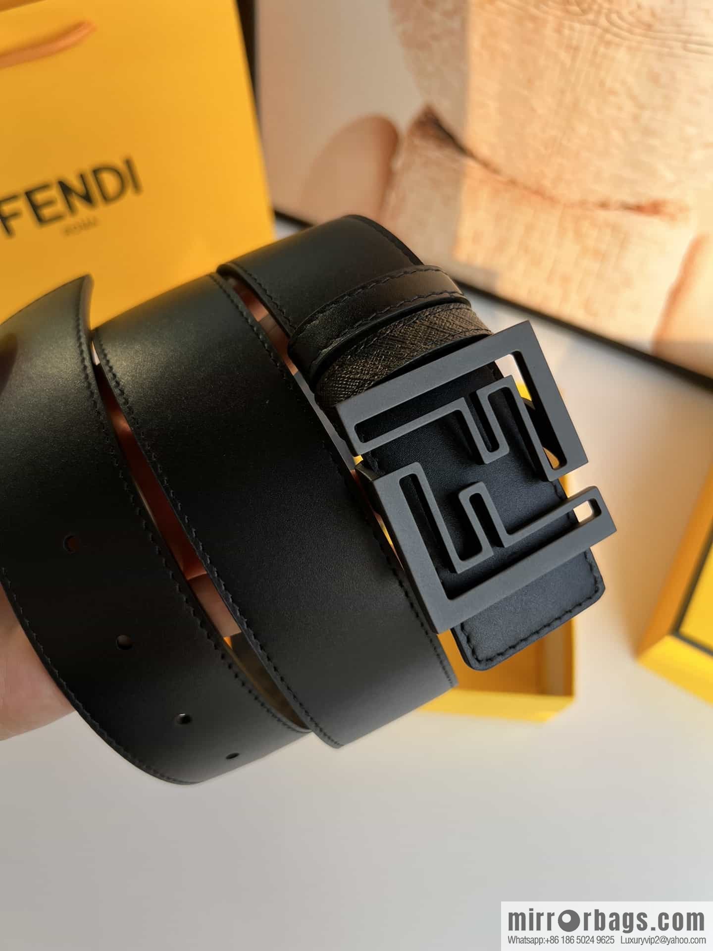 ENDI Fendi, canvas FF logo inner first layer cowhide belt