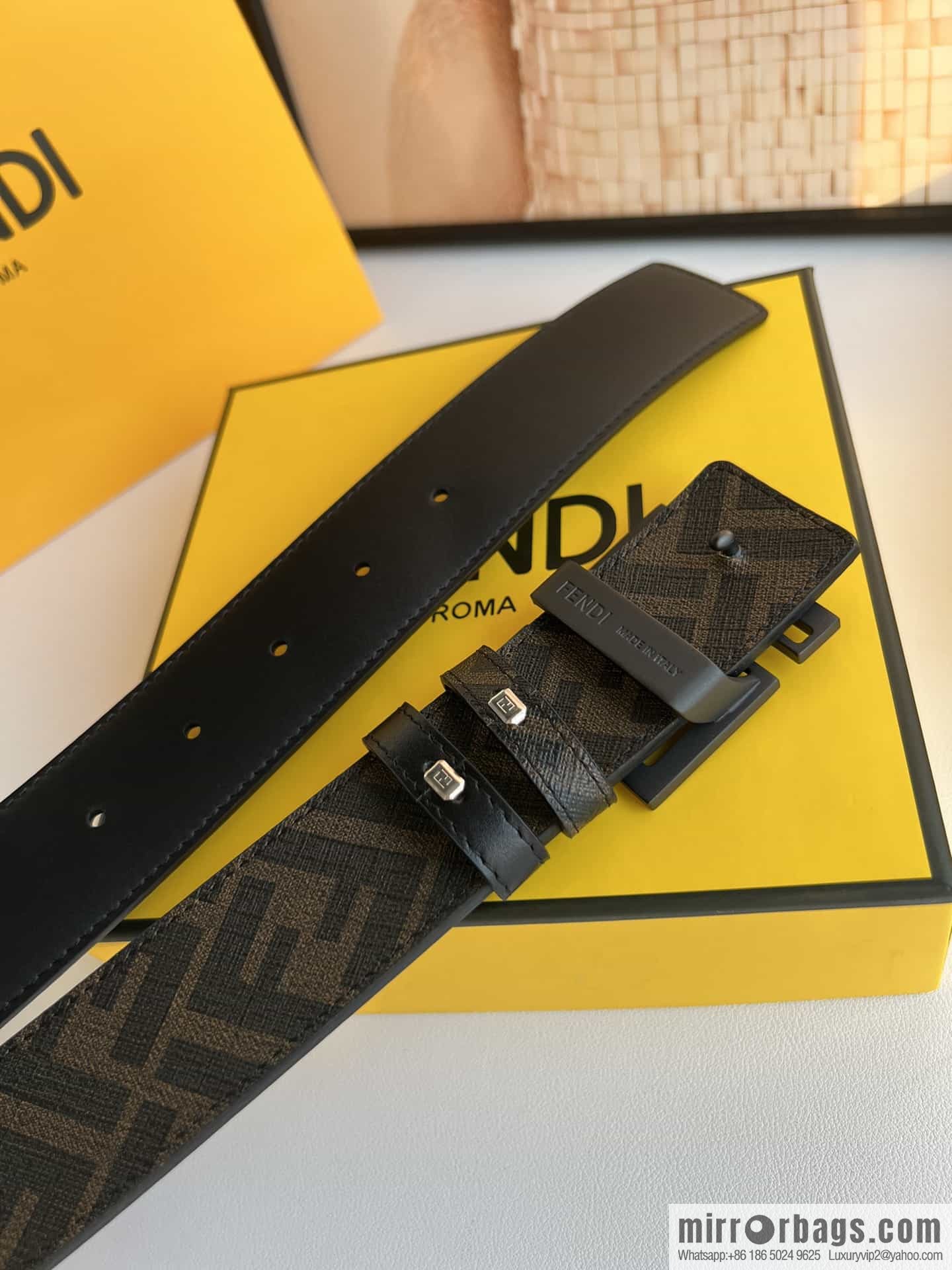 ENDI Fendi, canvas FF logo inner first layer cowhide belt