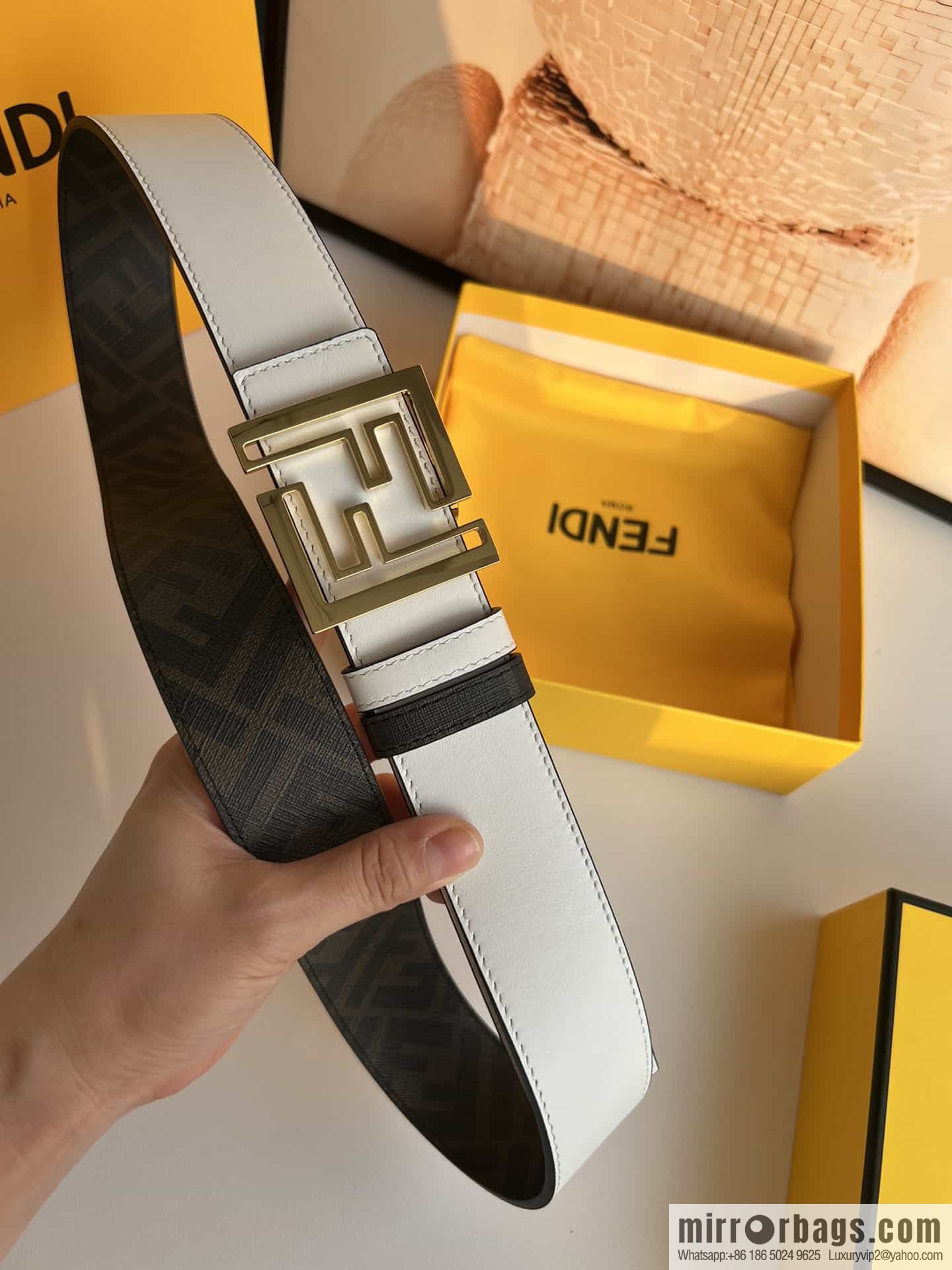 ENDI Fendi, canvas FF logo inner first layer cowhide belt