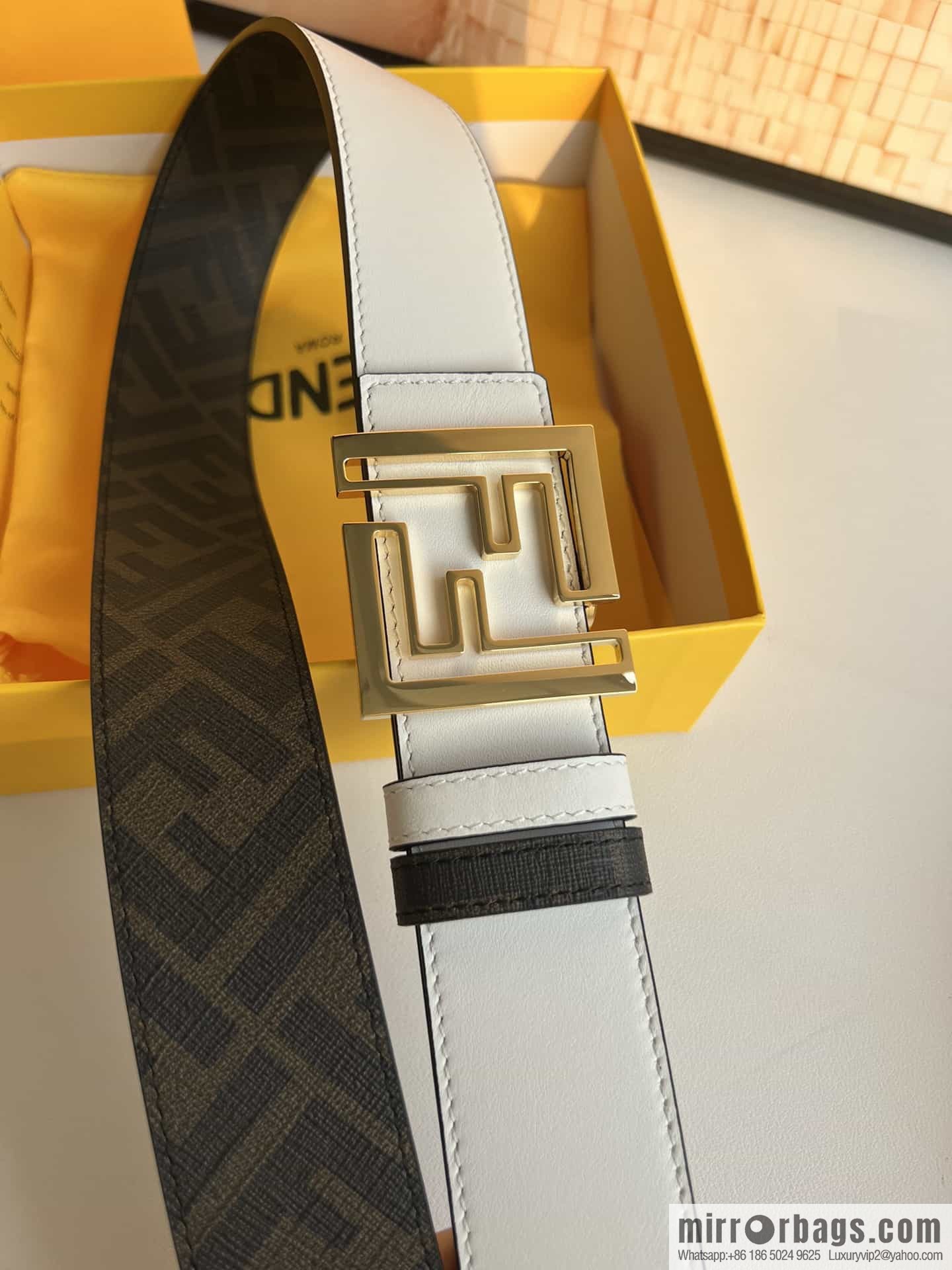 ENDI Fendi, canvas FF logo inner first layer cowhide belt