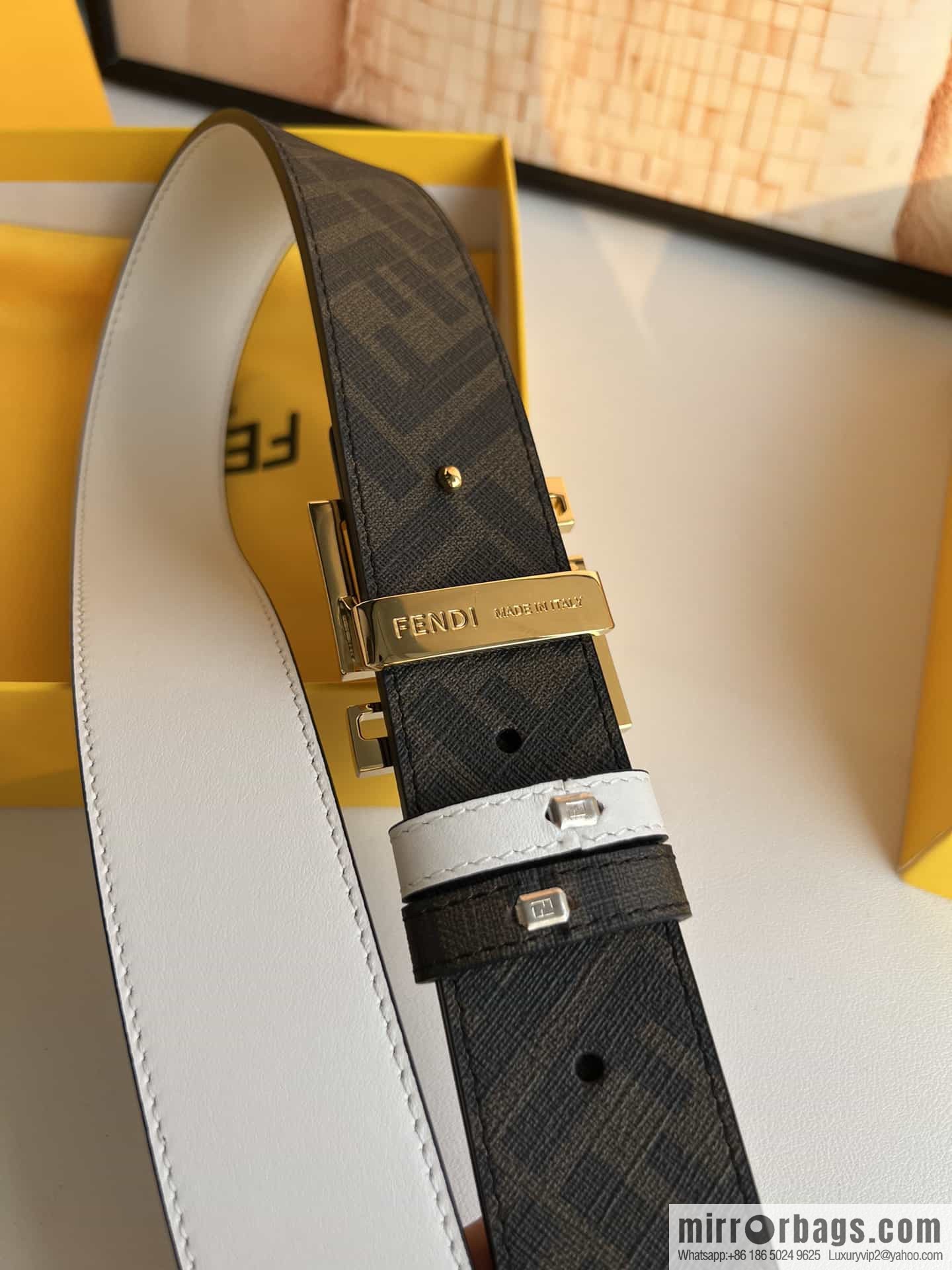 ENDI Fendi, canvas FF logo inner first layer cowhide belt
