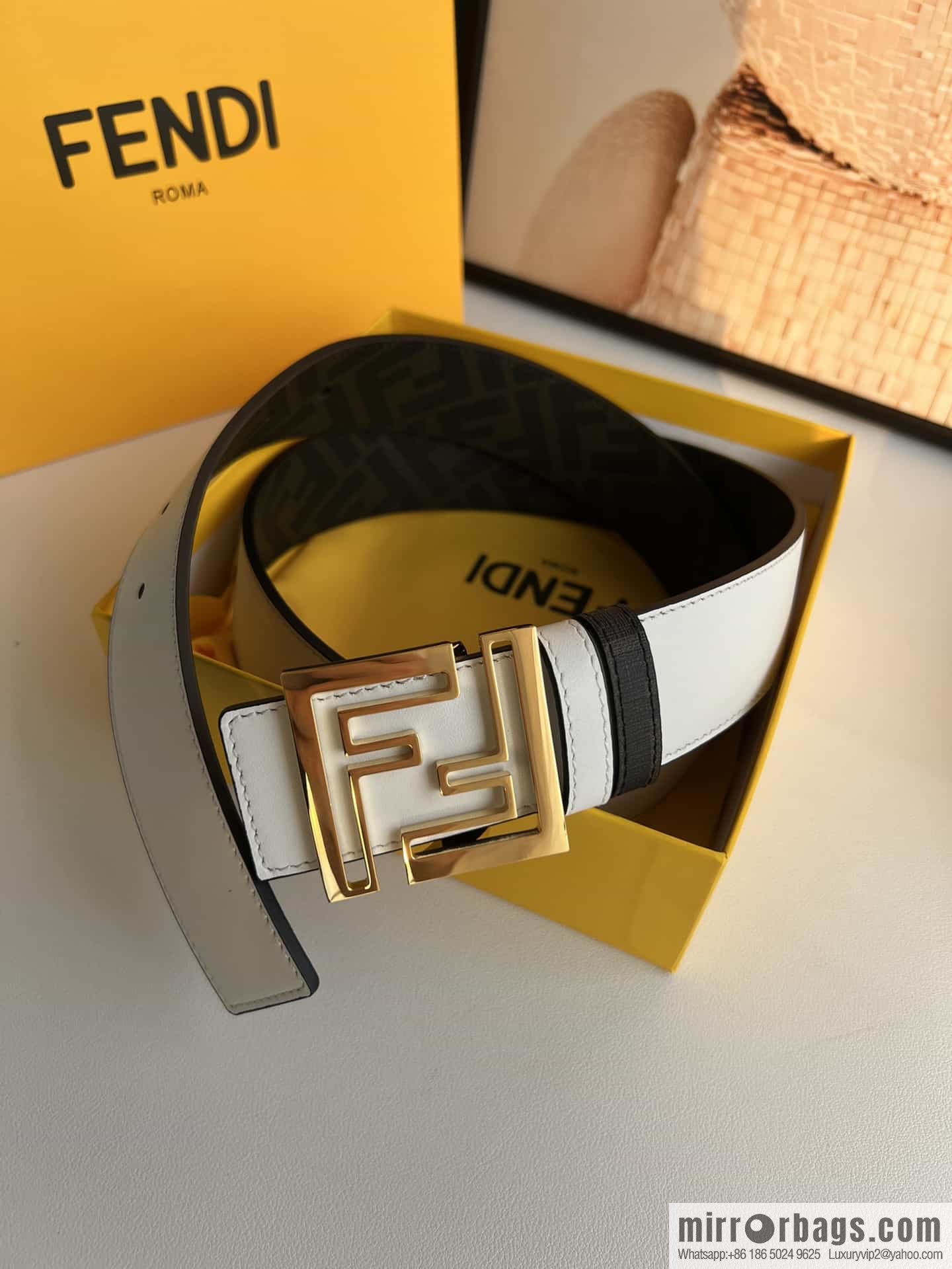 ENDI Fendi, canvas FF logo inner first layer cowhide belt