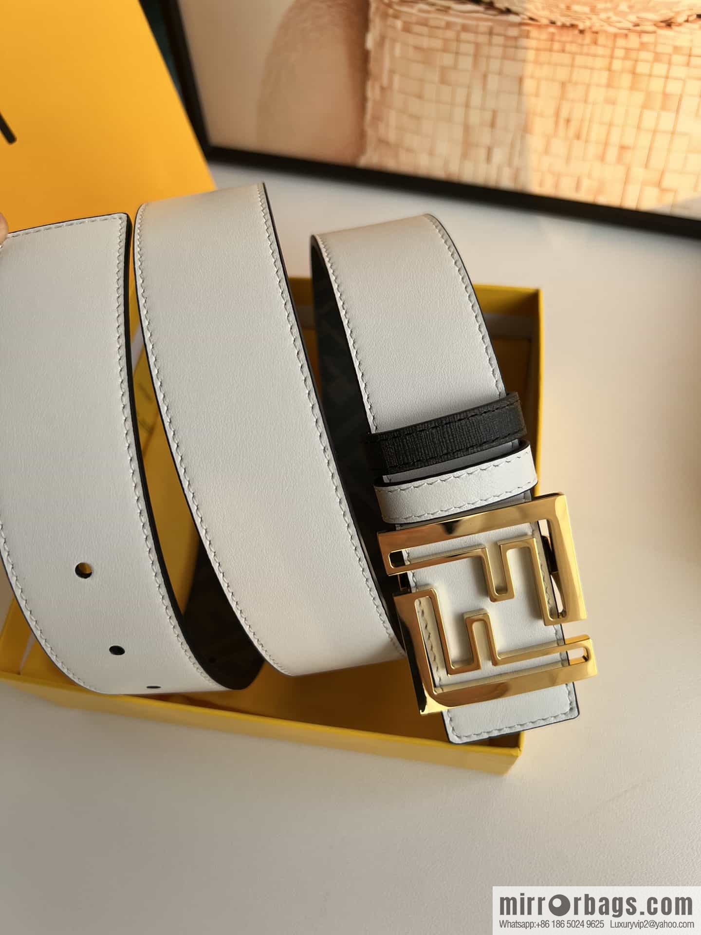 ENDI Fendi, canvas FF logo inner first layer cowhide belt