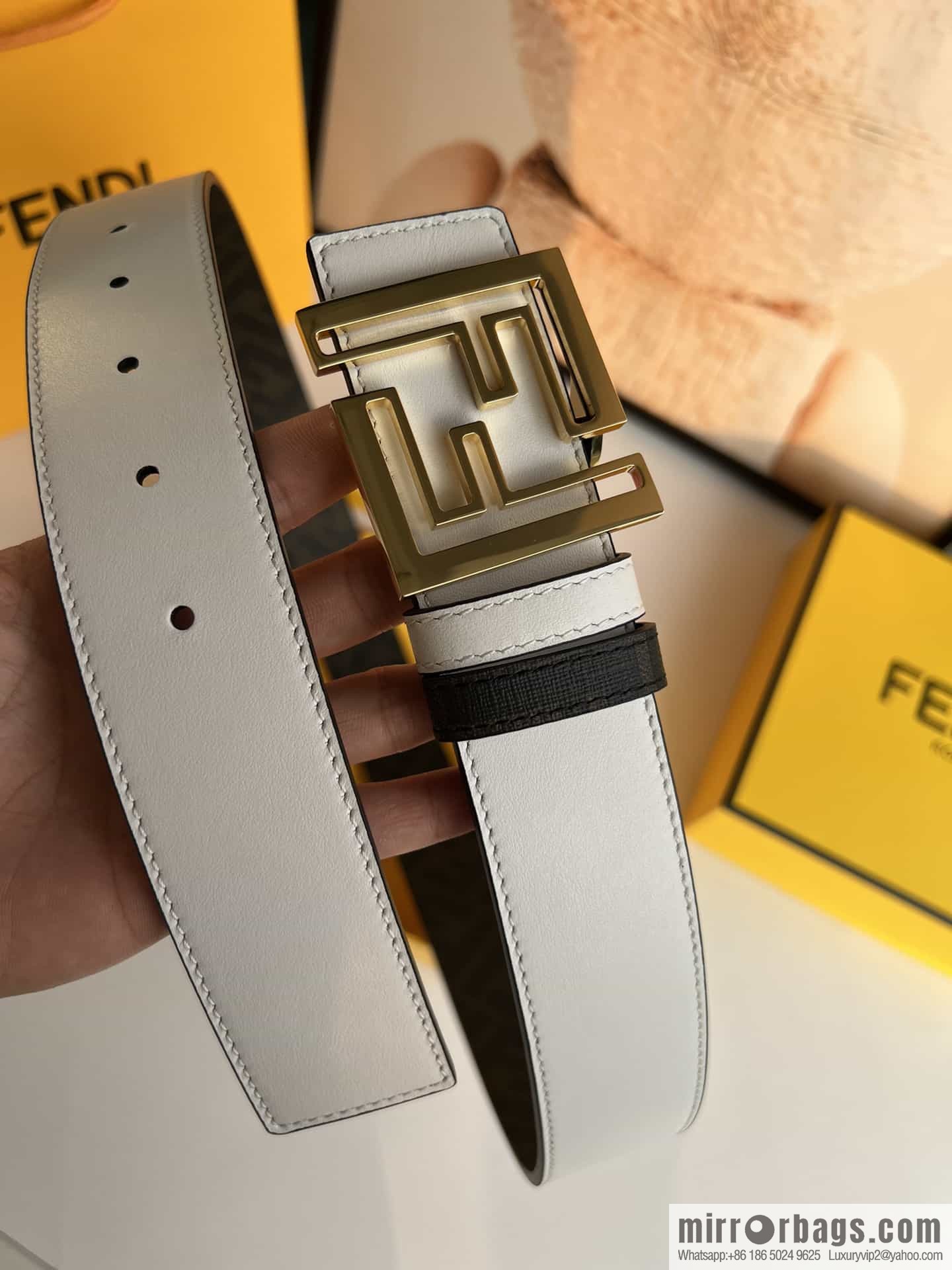 ENDI Fendi, canvas FF logo inner first layer cowhide belt