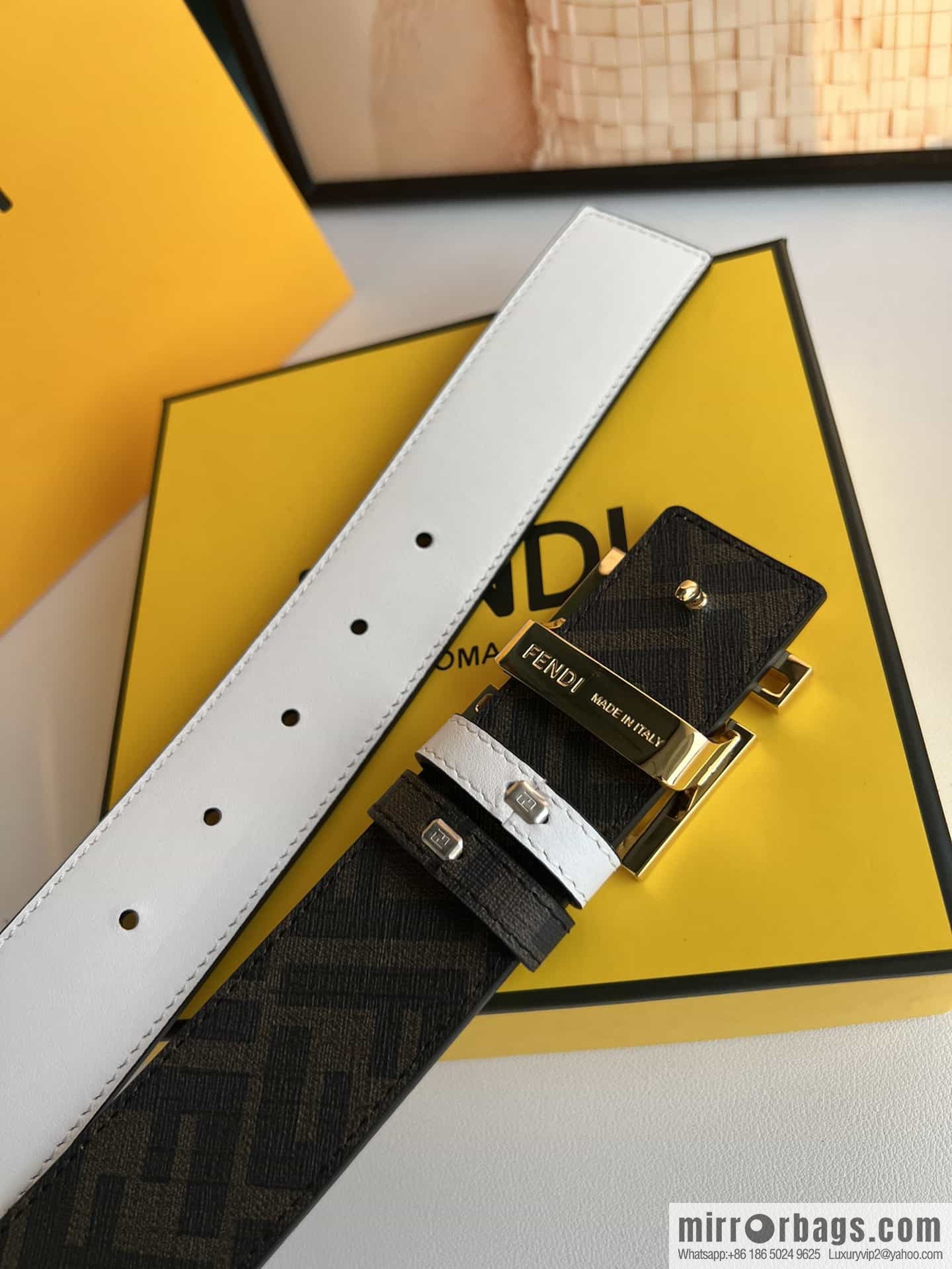 ENDI Fendi, canvas FF logo inner first layer cowhide belt