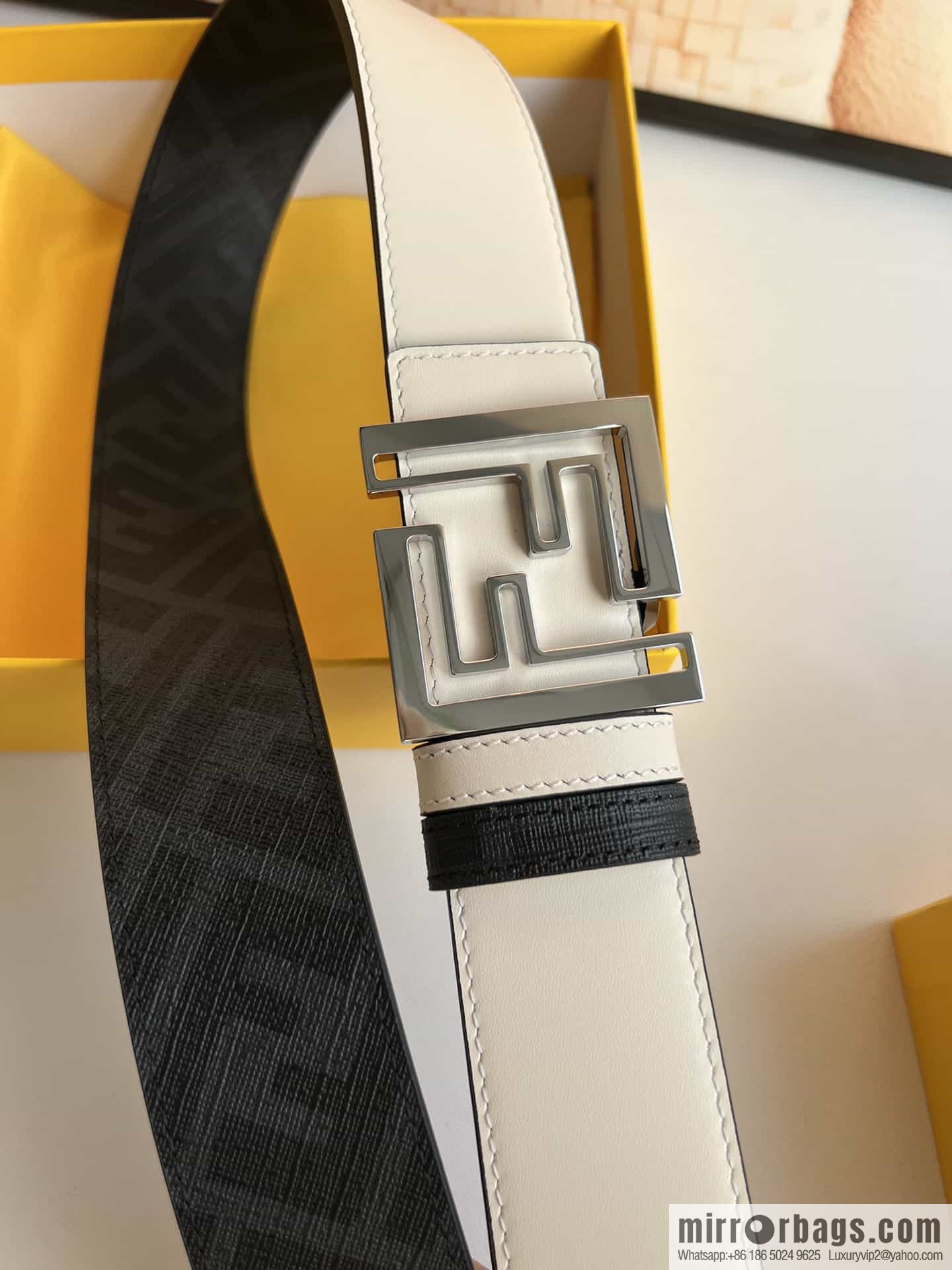 ENDI Fendi, canvas FF logo inner first layer cowhide belt
