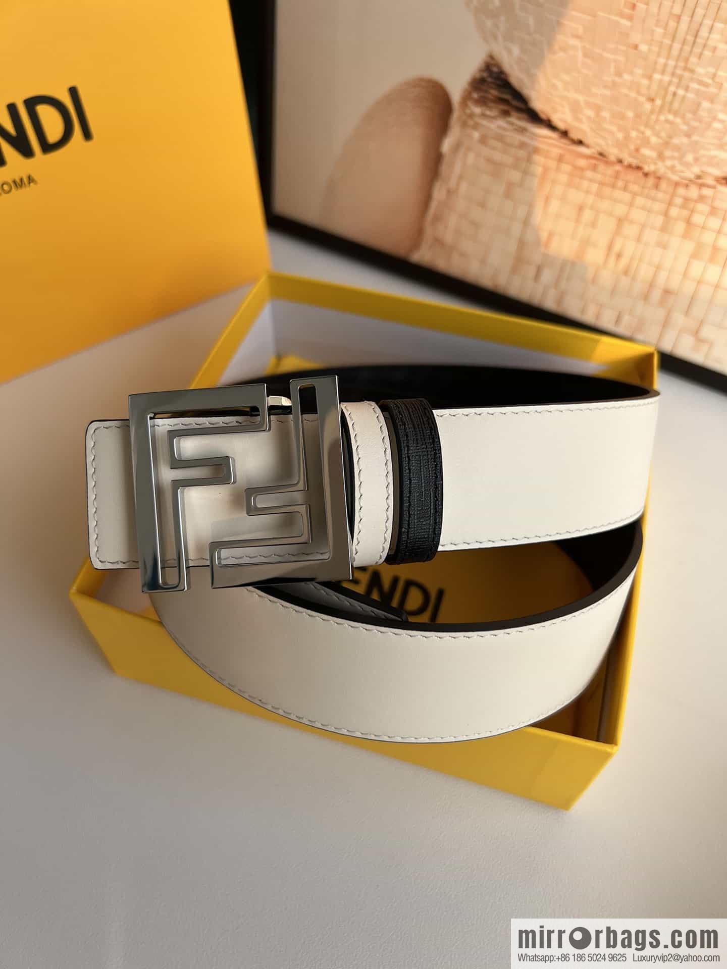 ENDI Fendi, canvas FF logo inner first layer cowhide belt