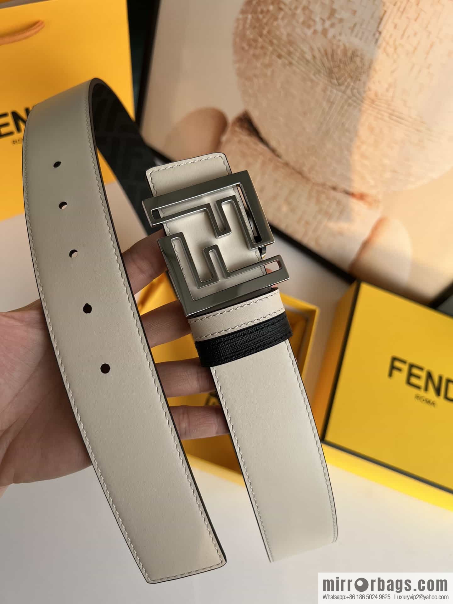 ENDI Fendi, canvas FF logo inner first layer cowhide belt