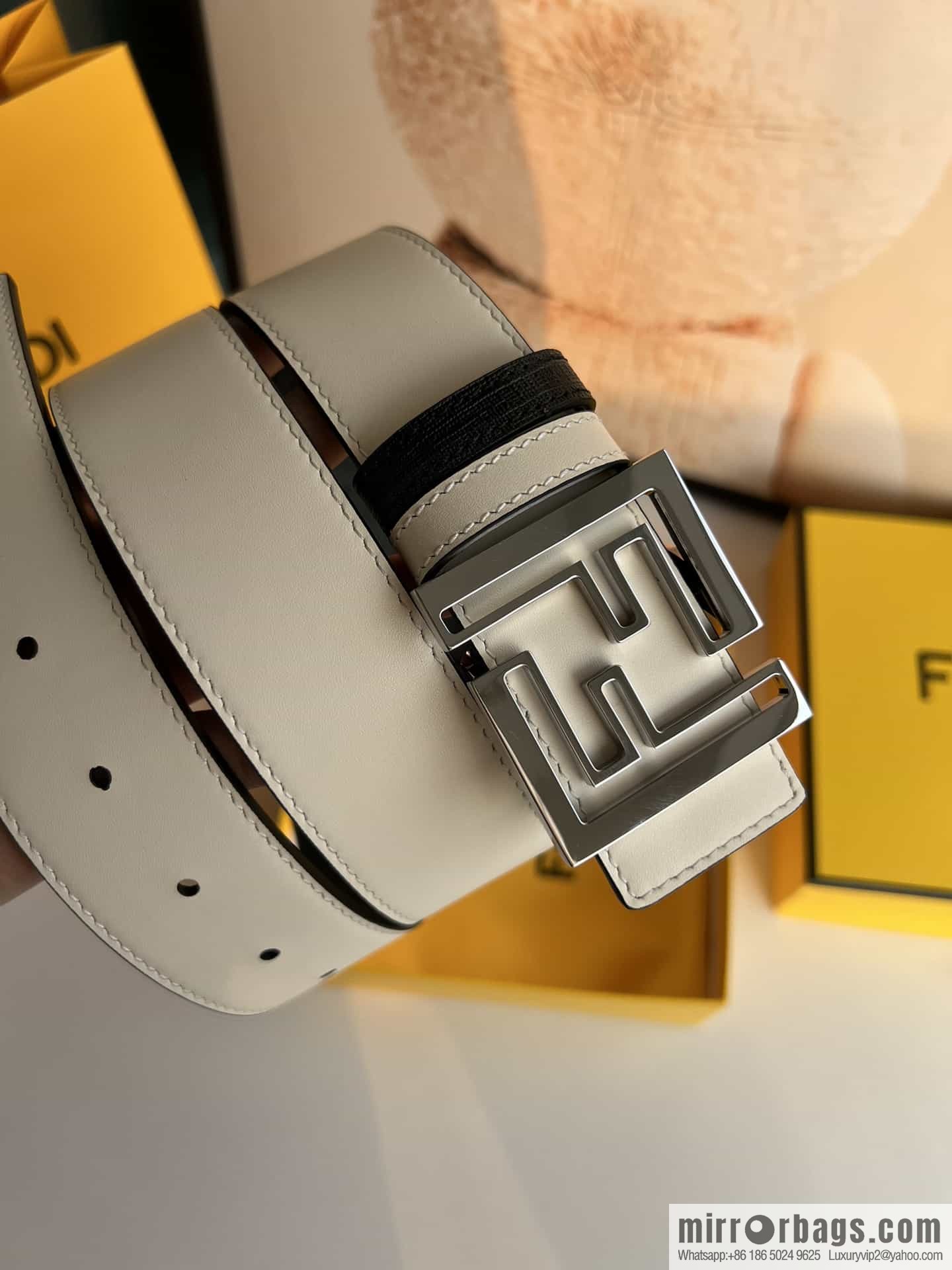 ENDI Fendi, canvas FF logo inner first layer cowhide belt