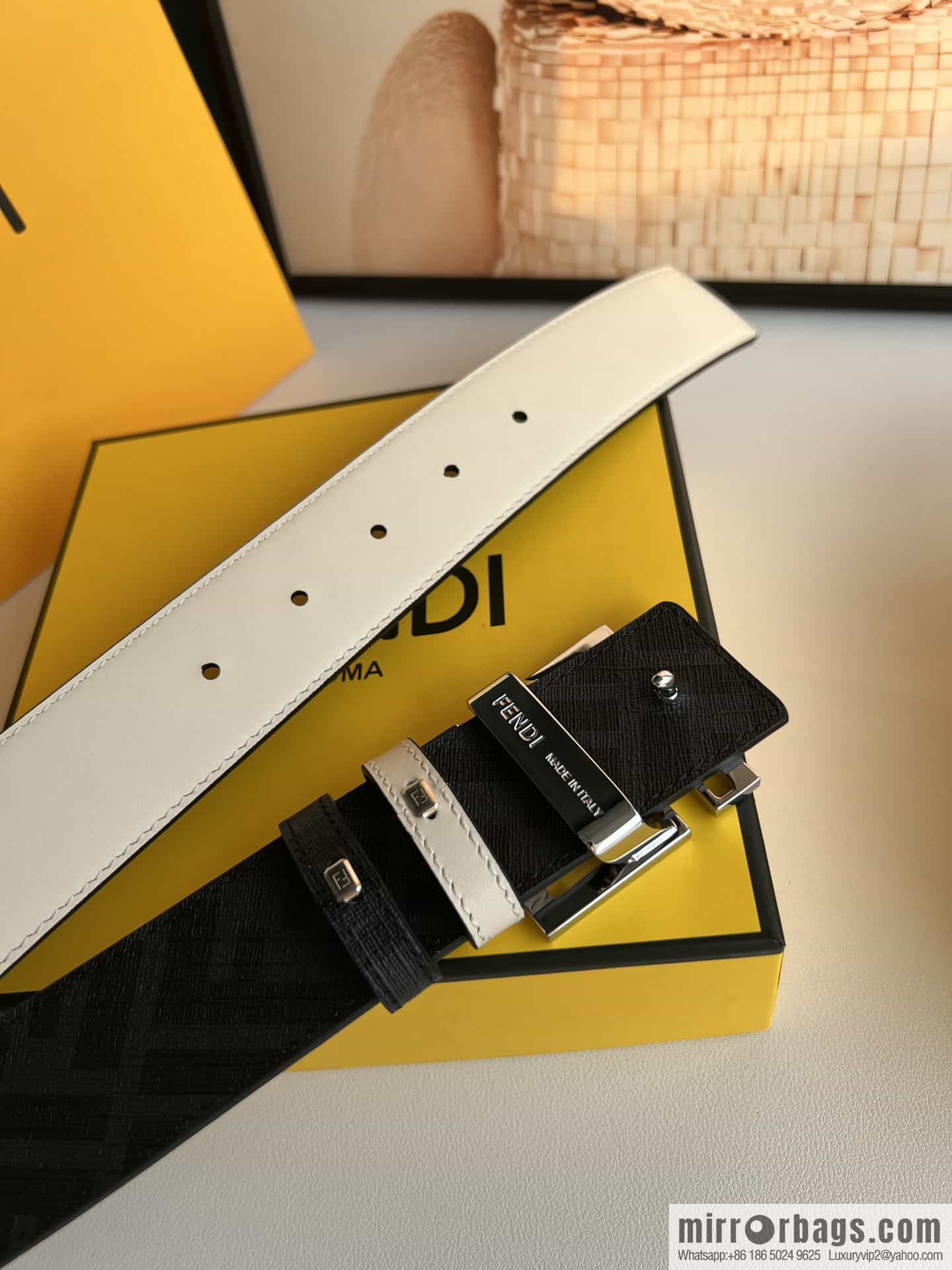 ENDI Fendi, canvas FF logo inner first layer cowhide belt