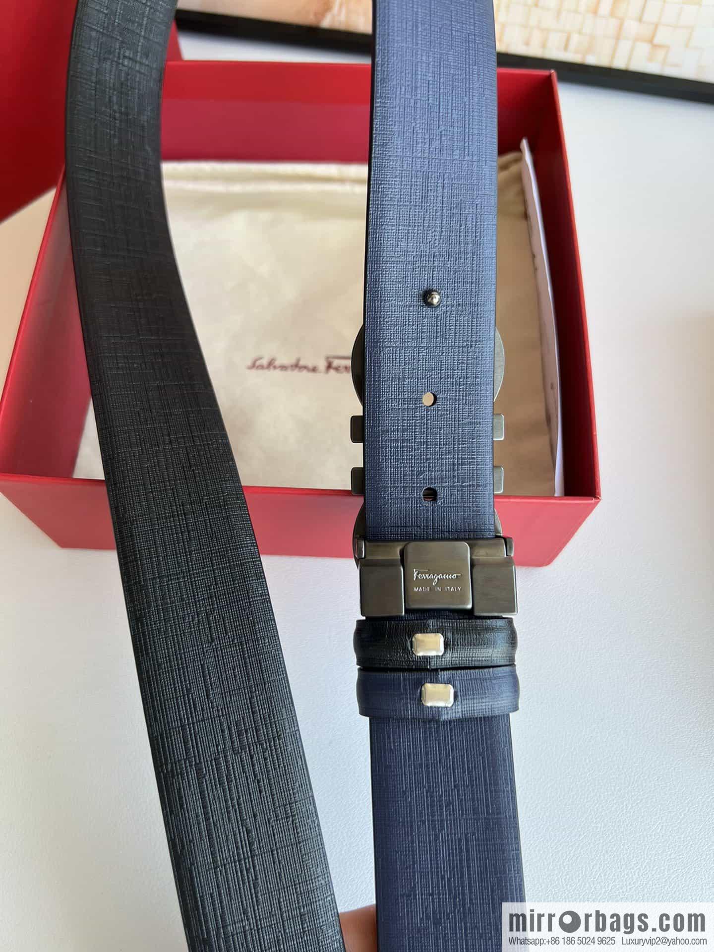Ferragamo Ferragamo, Double Sided Cowhide Blue/Black Leather Men's 3.5cm Belt