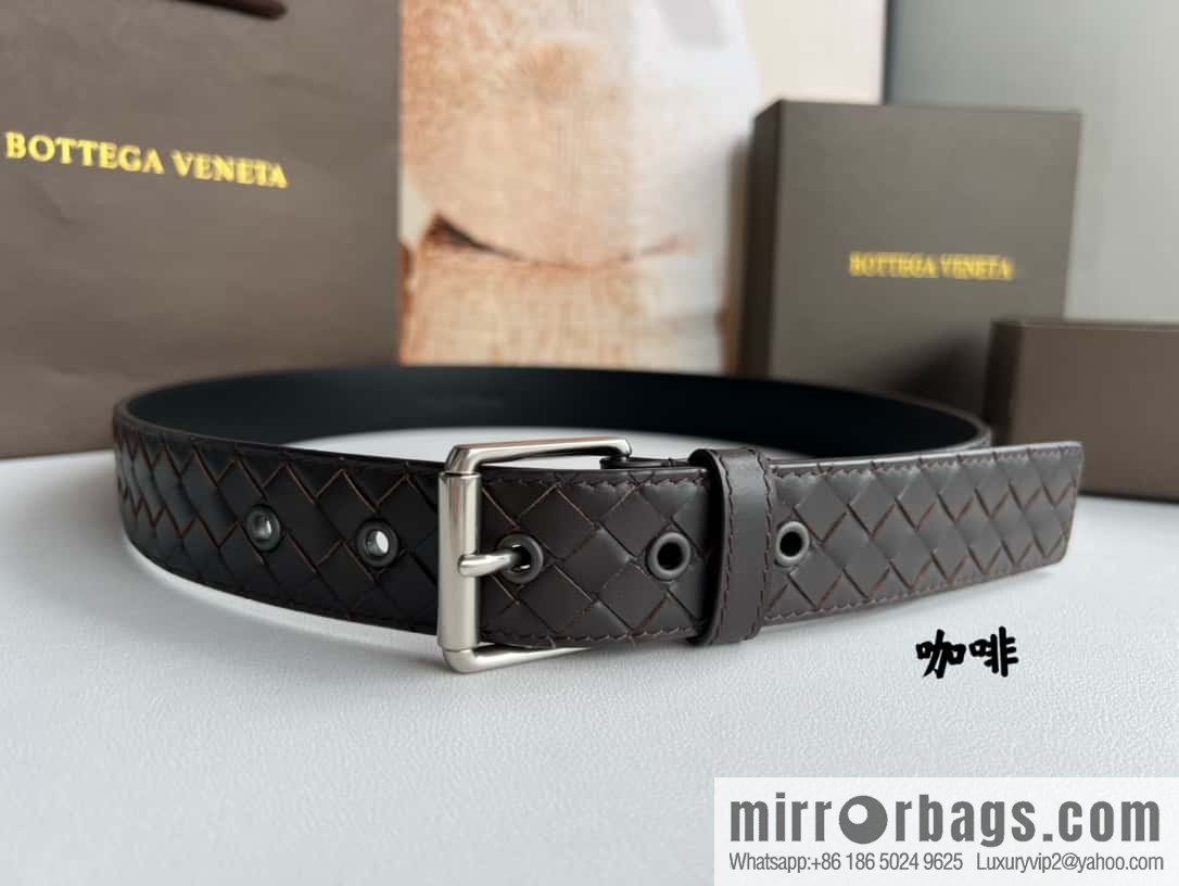 BV Safeguard Home, Exquisite Silver Five Metal Buckle Men's 3.5cm Belt
