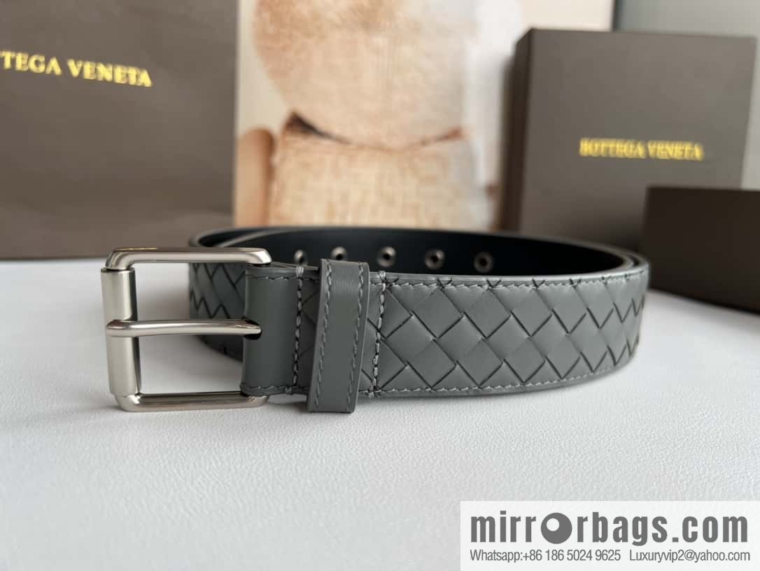 BV Safeguard Home, Exquisite Silver Five Metal Buckle Men's 3.5cm Belt