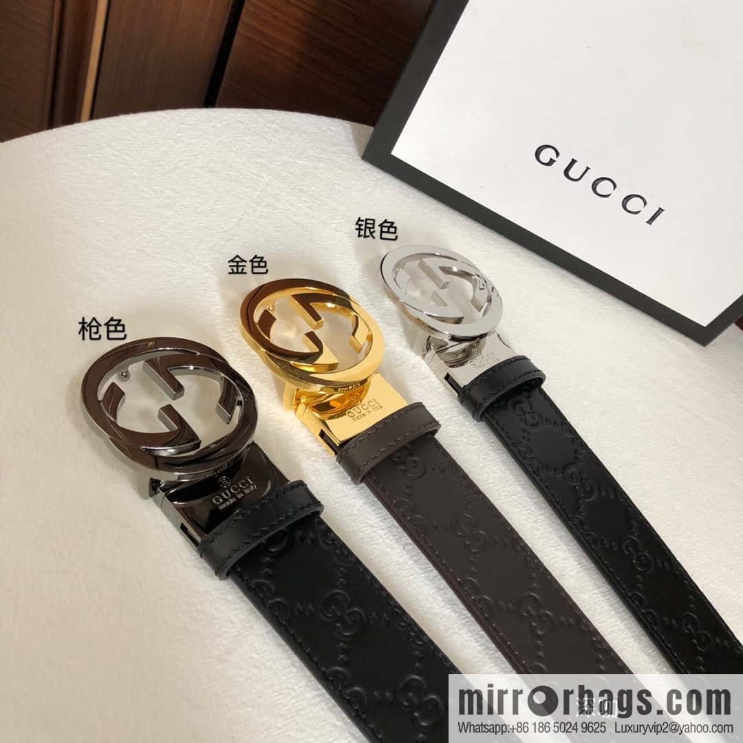 GUCCI double G rotating metal buckle logo embossed belt 36mm men's belt