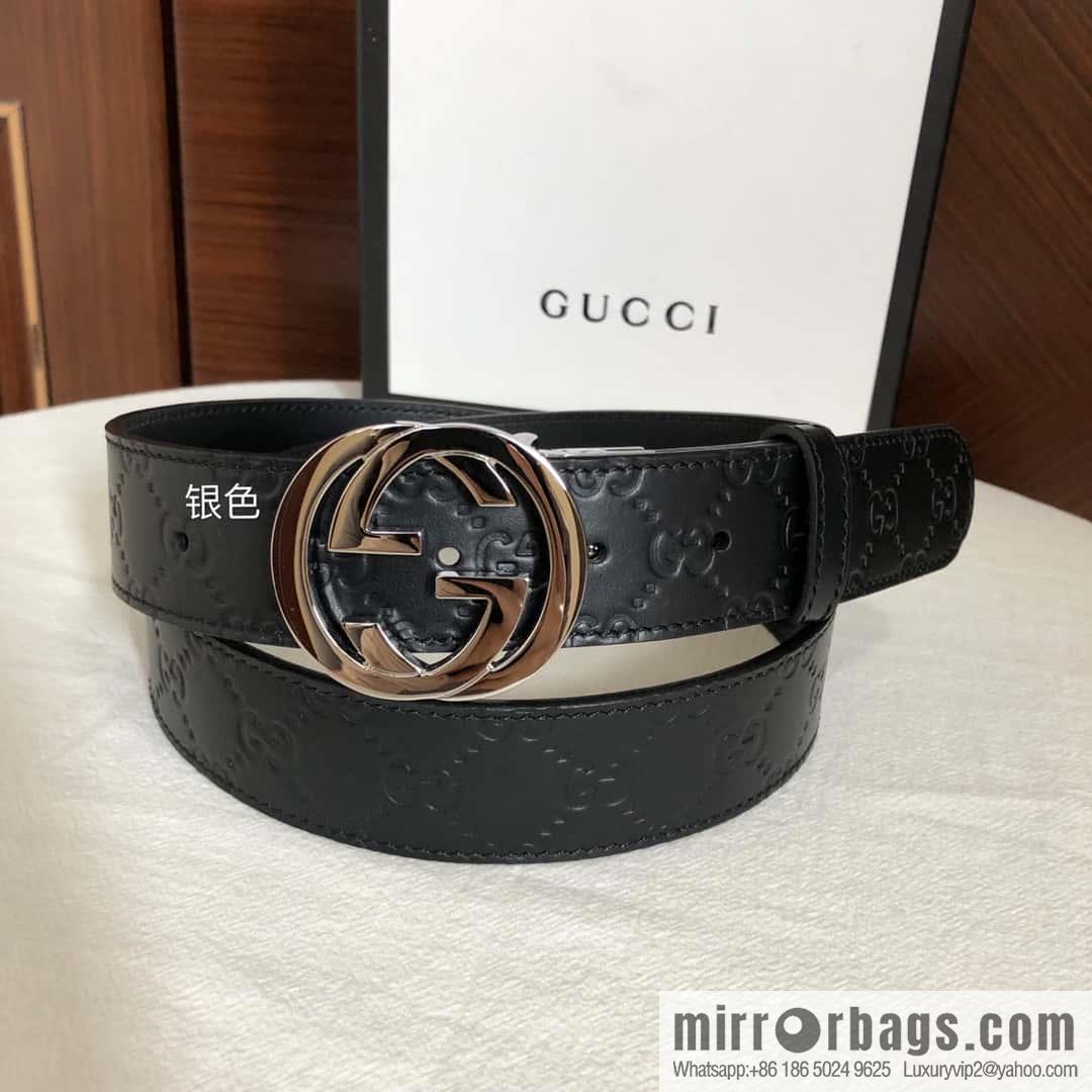 GUCCI double G rotating metal buckle logo embossed belt 36mm men's belt