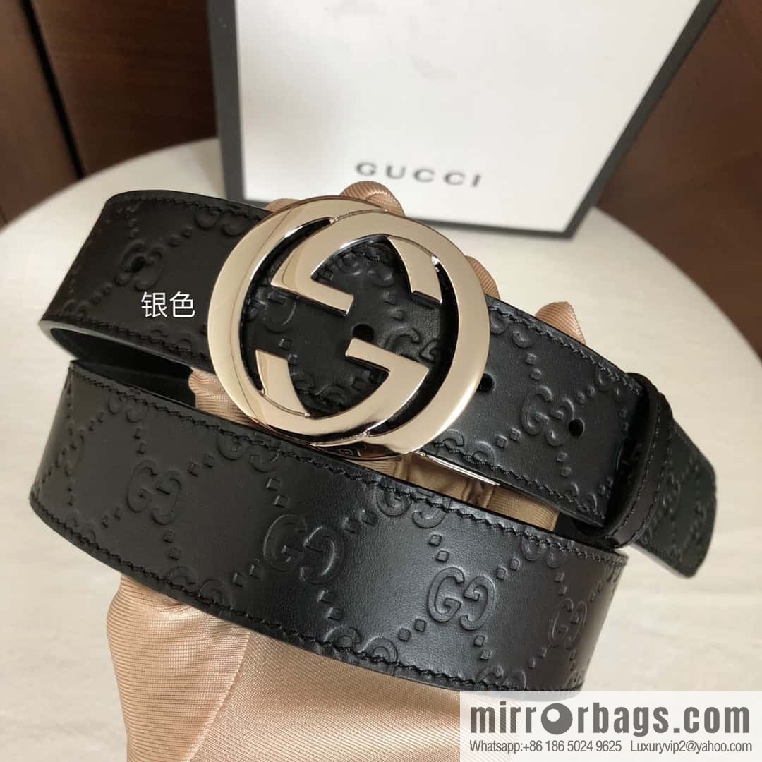 GUCCI double G rotating metal buckle logo embossed belt 36mm men's belt
