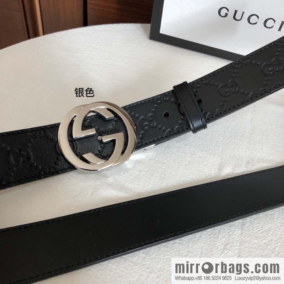 GUCCI double G rotating metal buckle logo embossed belt 36mm men's belt
