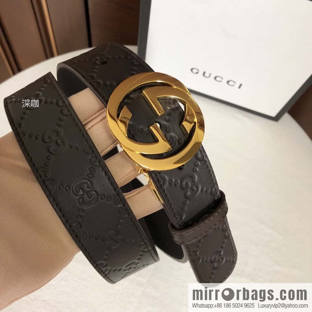 GUCCI double G rotating metal buckle logo embossed belt 36mm men's belt