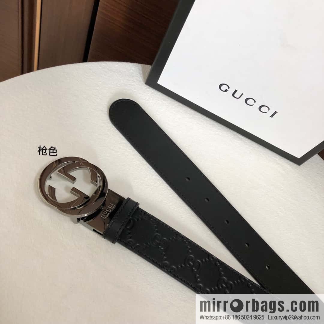 GUCCI double G rotating metal buckle logo embossed belt 36mm men's belt
